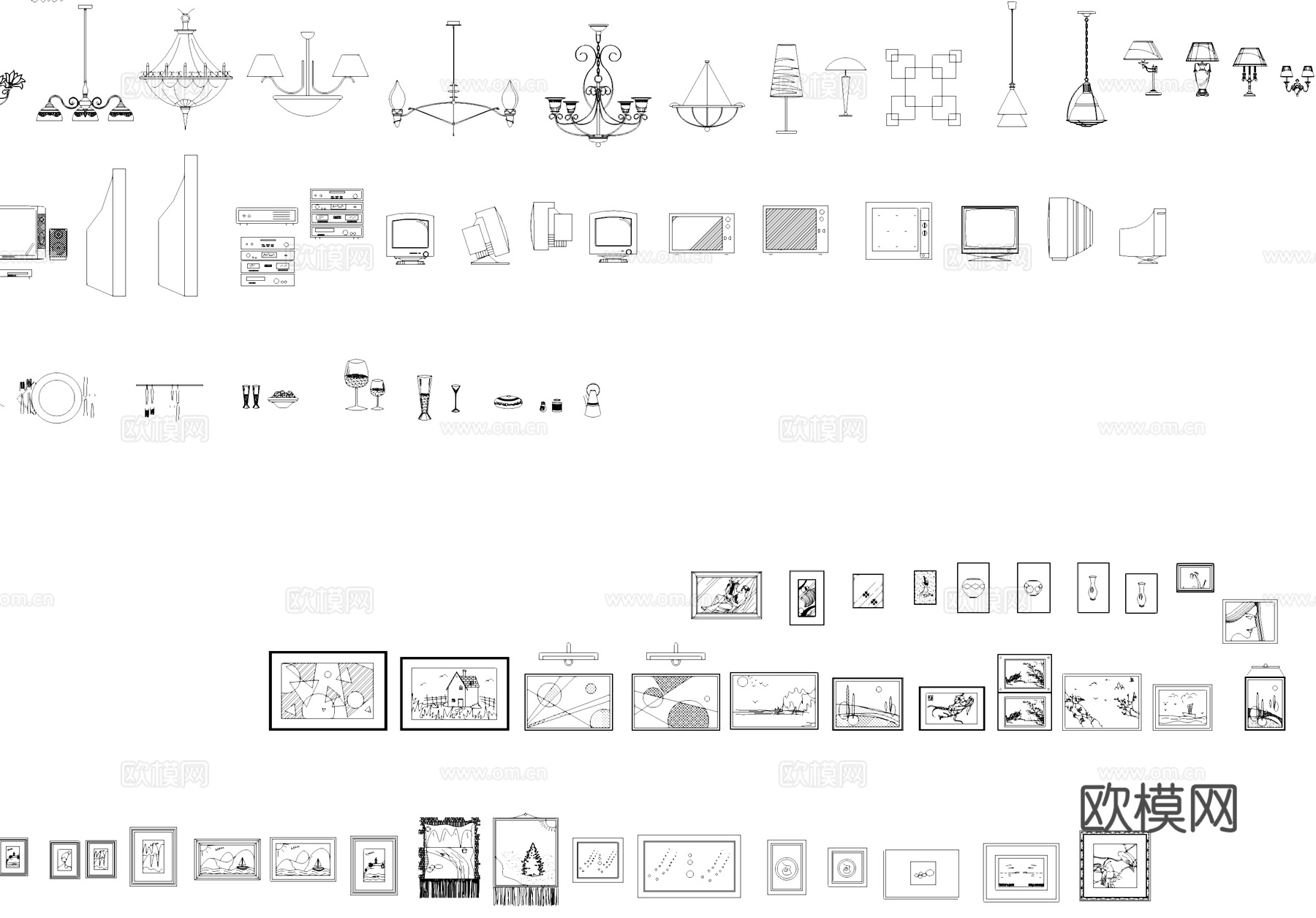 家具桌椅沙发柜子电器挂画植物综合CAD图块图库cad施工图