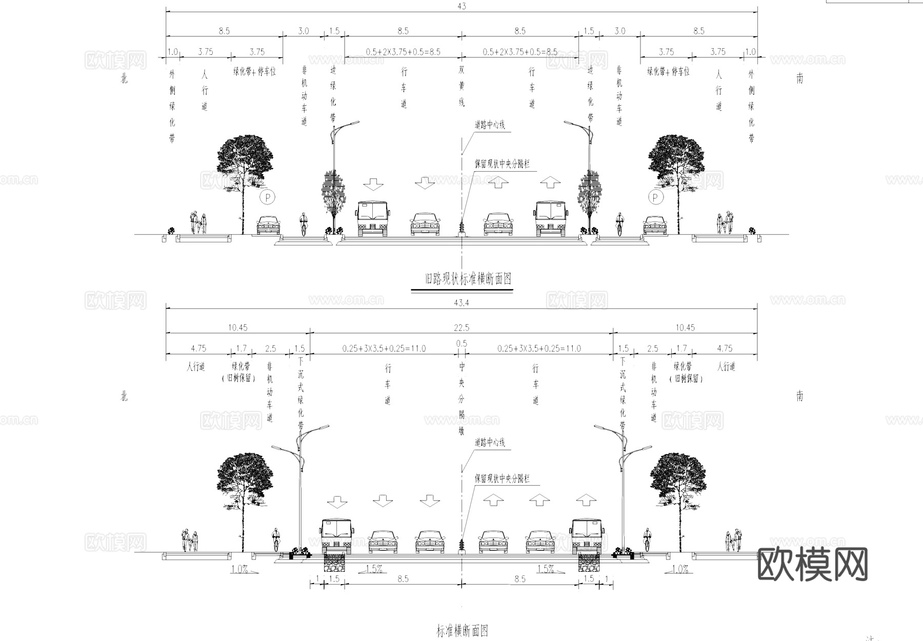 城市标准道路断面图CAD施工图cad施工图
