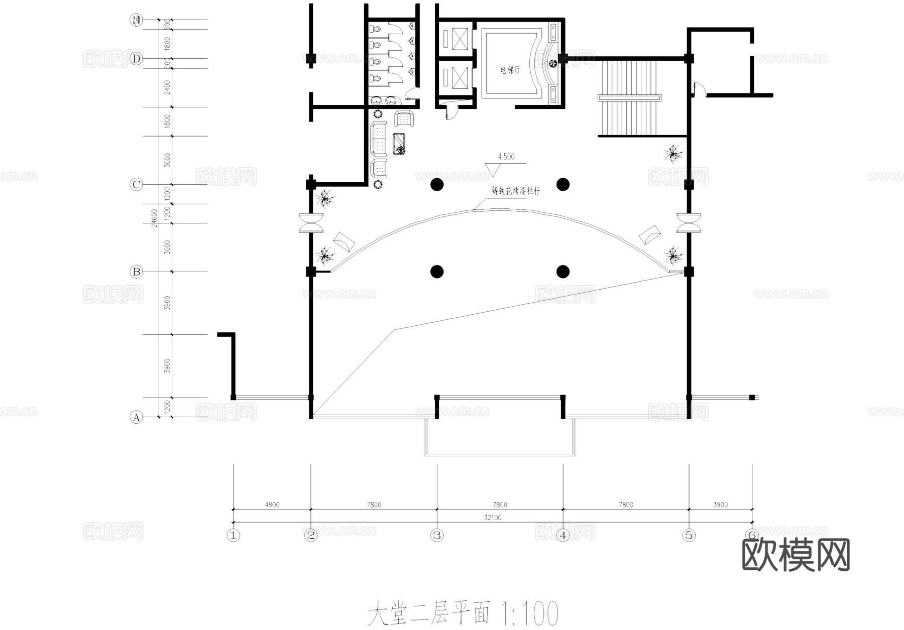 二层西餐厅咖啡厅大堂室内工装CAD施工图cad施工图