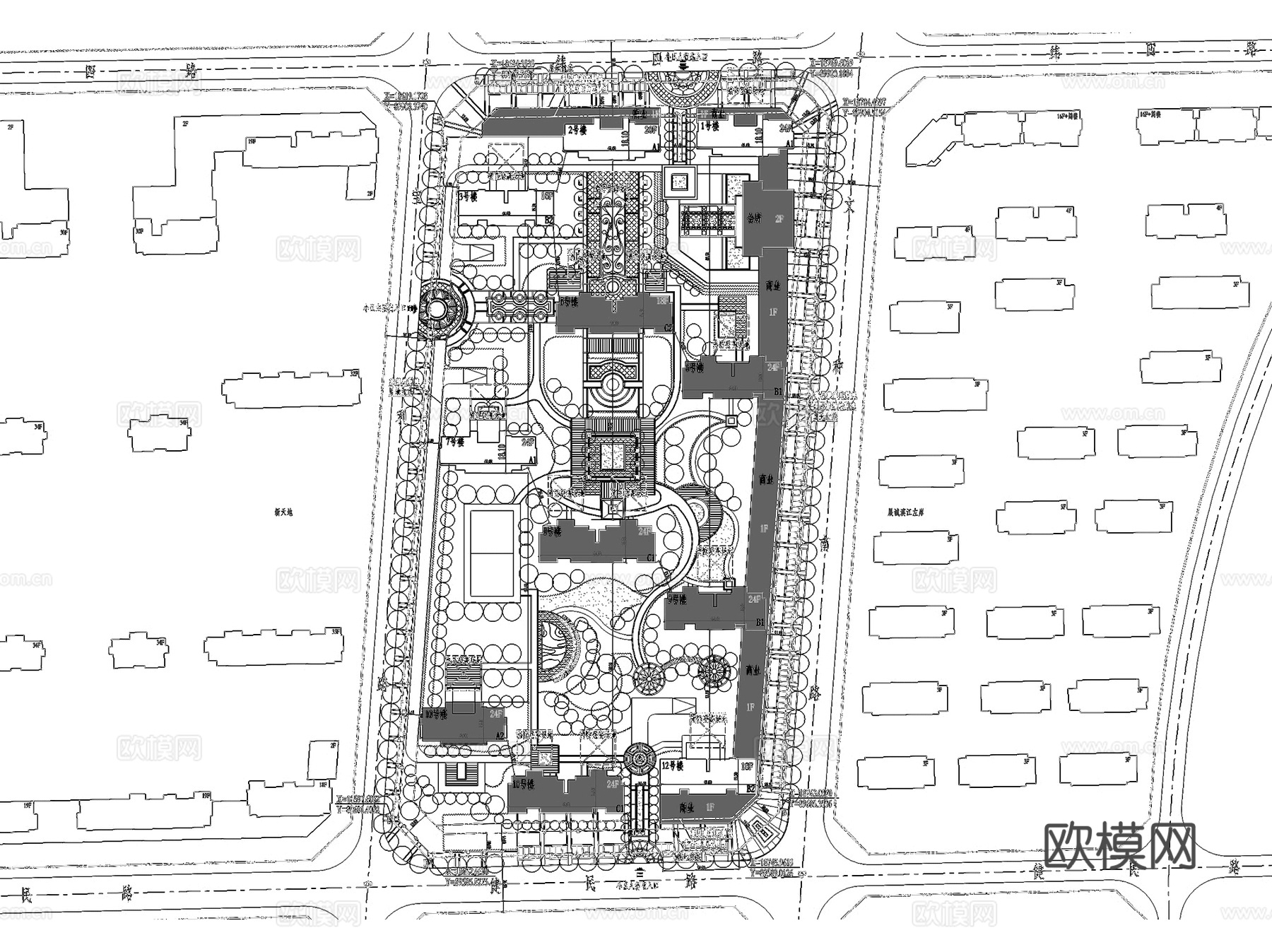 诸暨居住区规划建筑平面CAD施工图+SU模型cad施工图