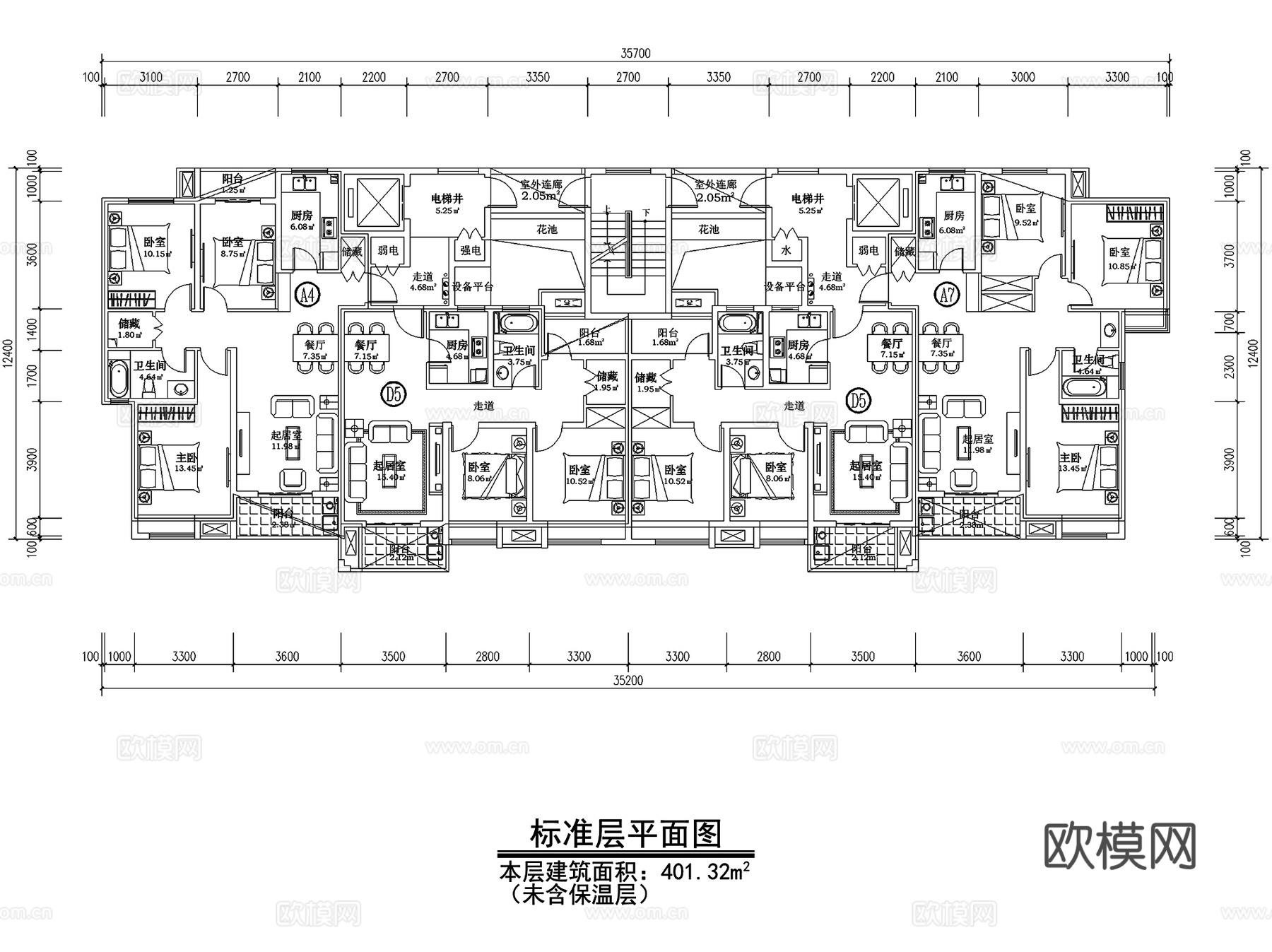 居住区住宅楼建筑户型平面图CAD施工图cad施工图
