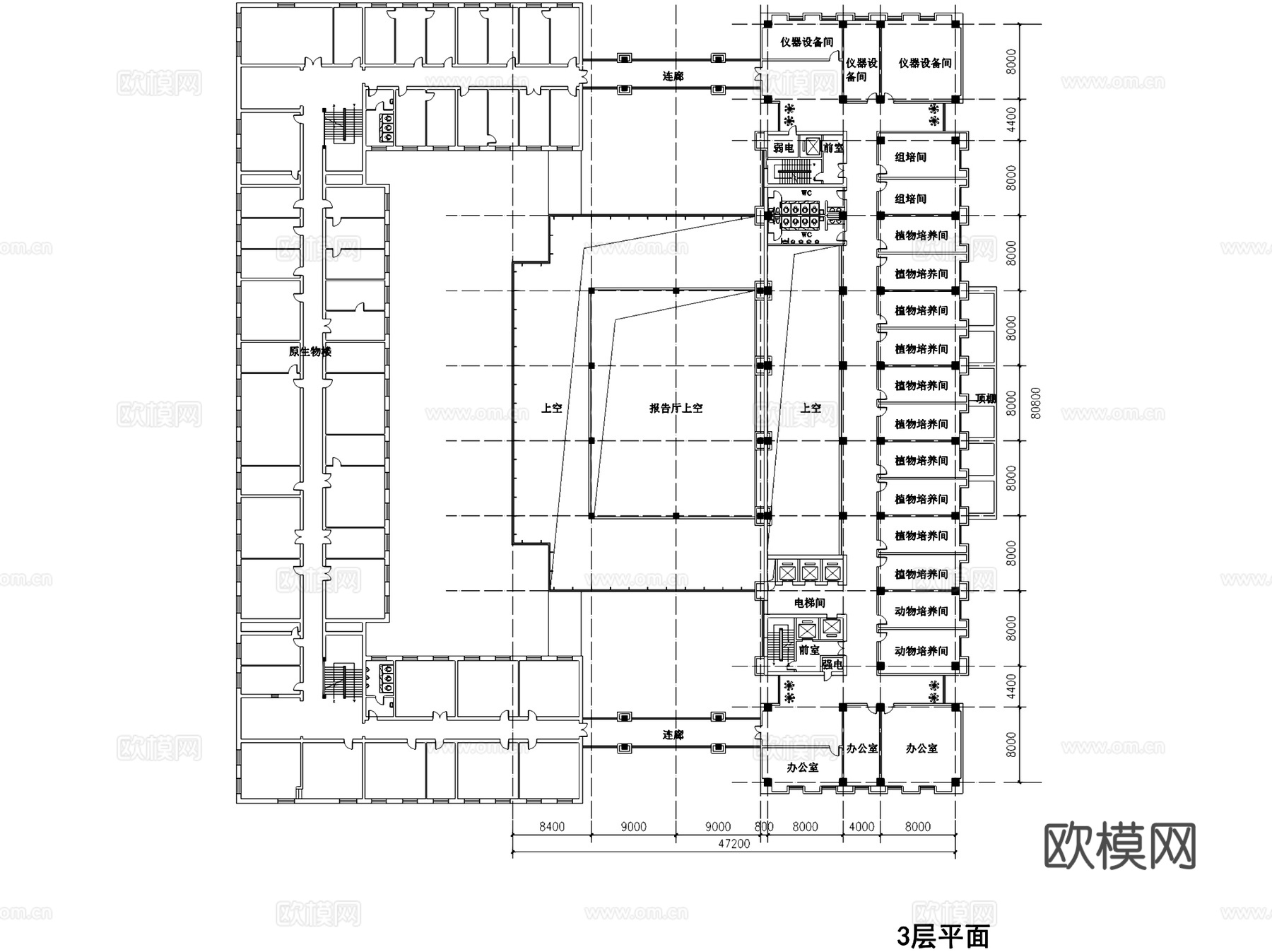 兰州大学生物楼规划建筑平剖面CAD施工图cad施工图