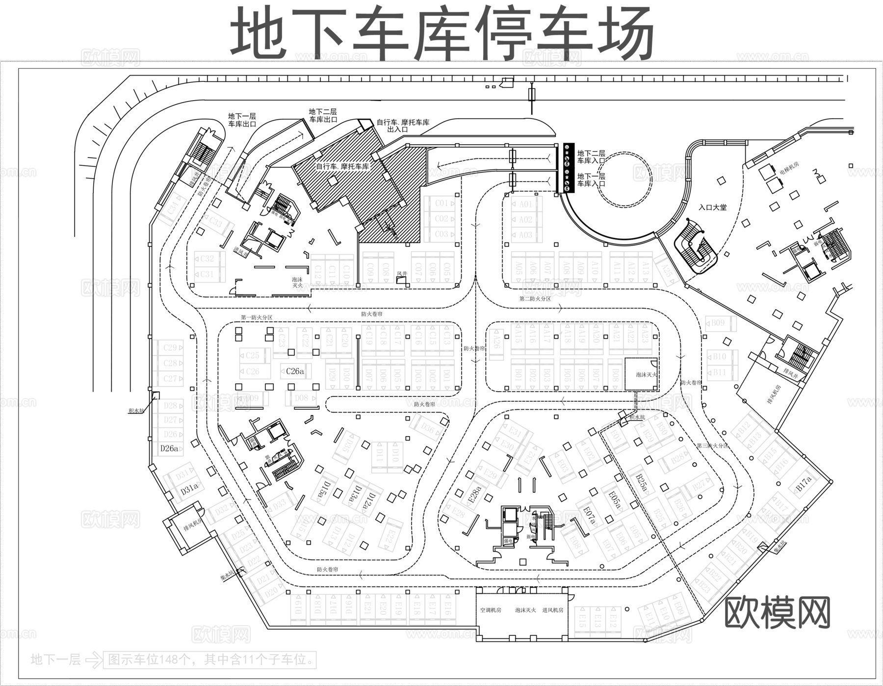 地下停车场平面布置图cad施工图