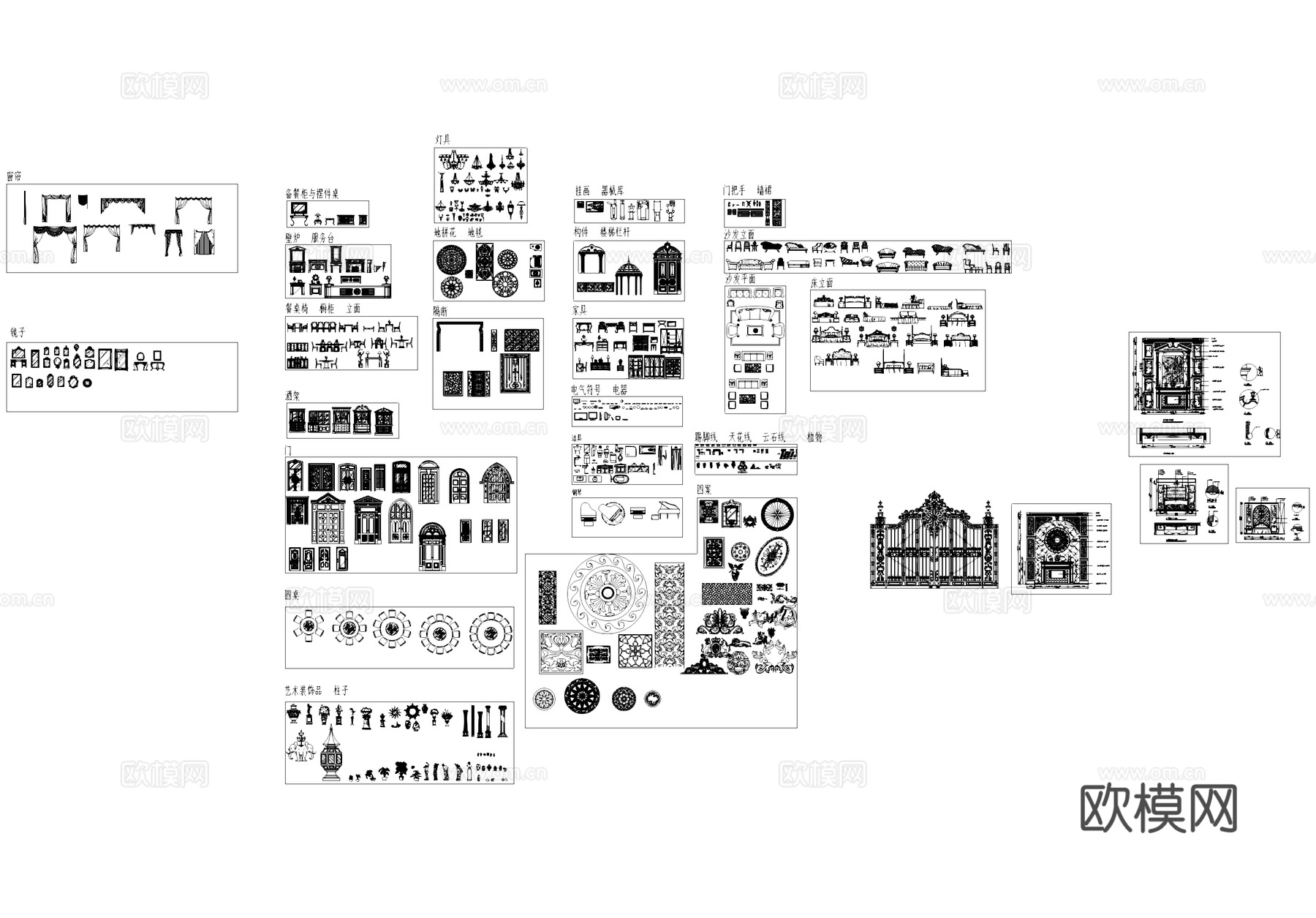 欧式家具构件综合CAD图库cad施工图