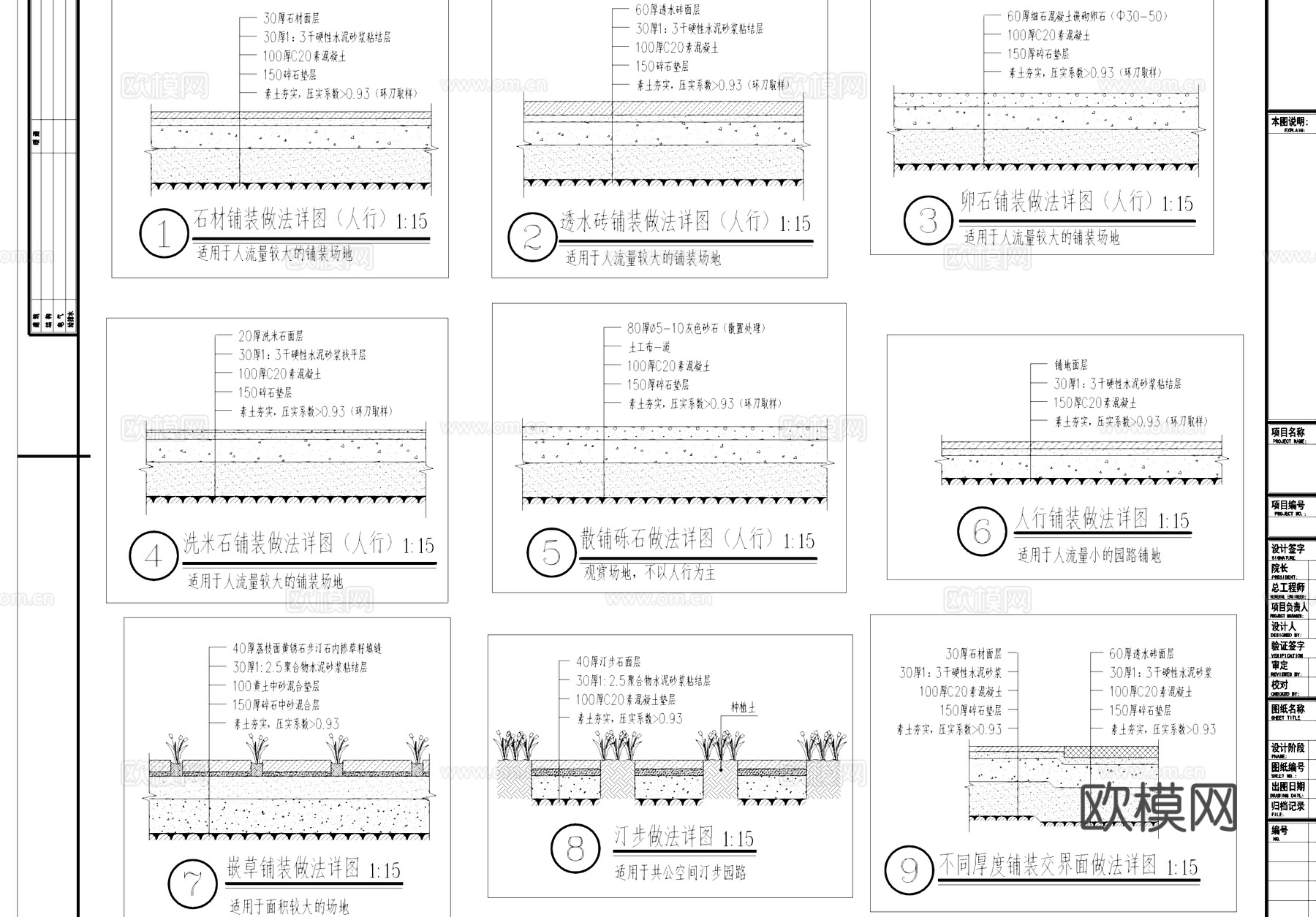 景观道路铺装木平台标准节点大样详图CAD施工图cad施工图