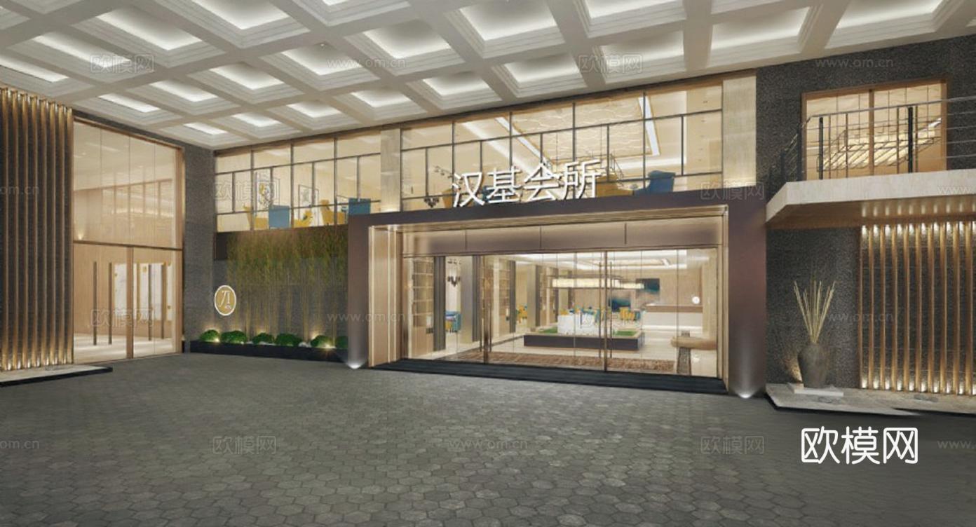 高端商业会所入口设计 现代简约建筑渲染 室内外装饰空间布局免费3d模型