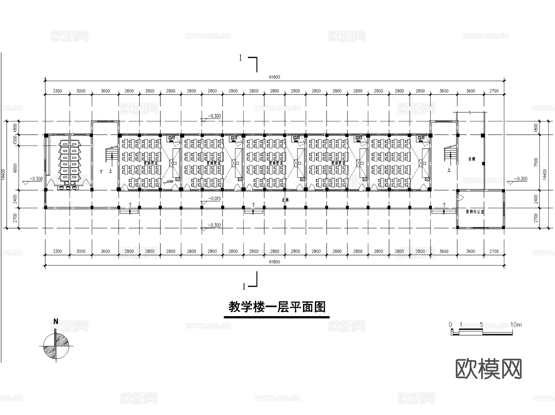 凤凰山小学建筑平剖面CAD施工图cad施工图