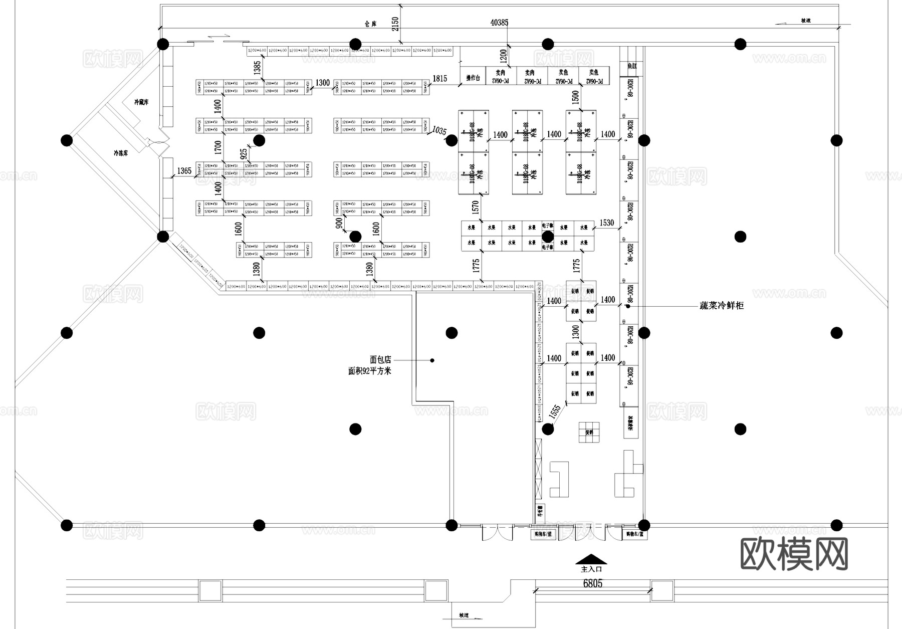 超市室内工装平面图cad施工图
