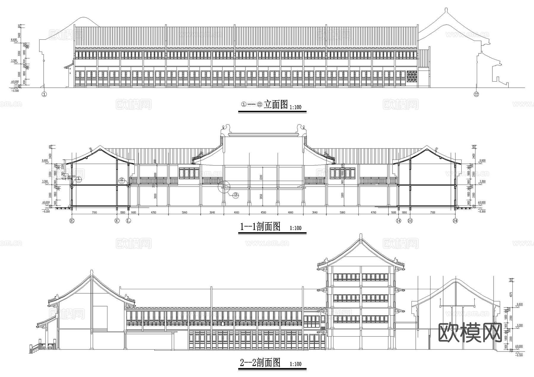 商业广场合院戏楼饭店茶楼建筑CAD施工图cad施工图