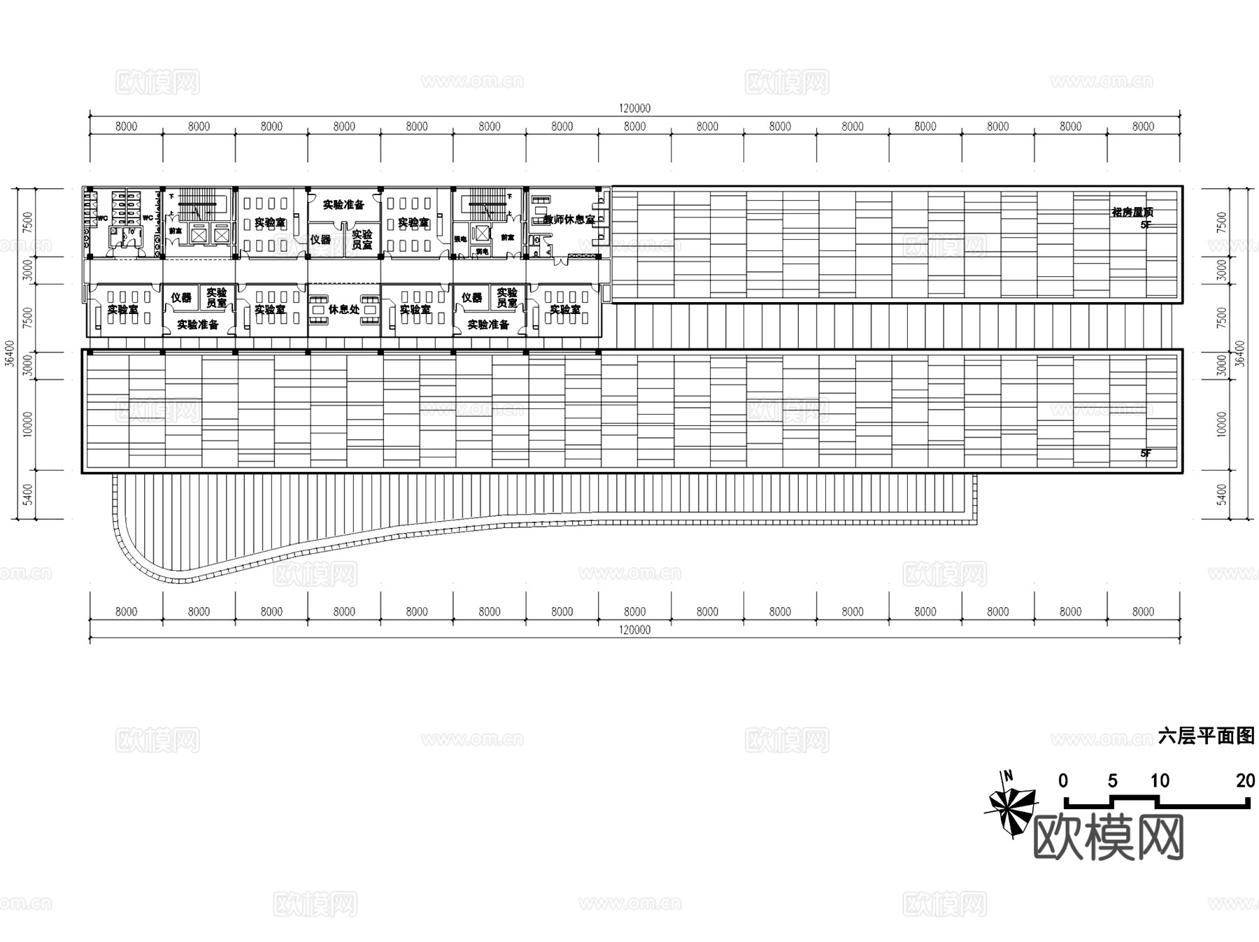 大学实验办公楼建筑平剖面CAD施工图cad施工图
