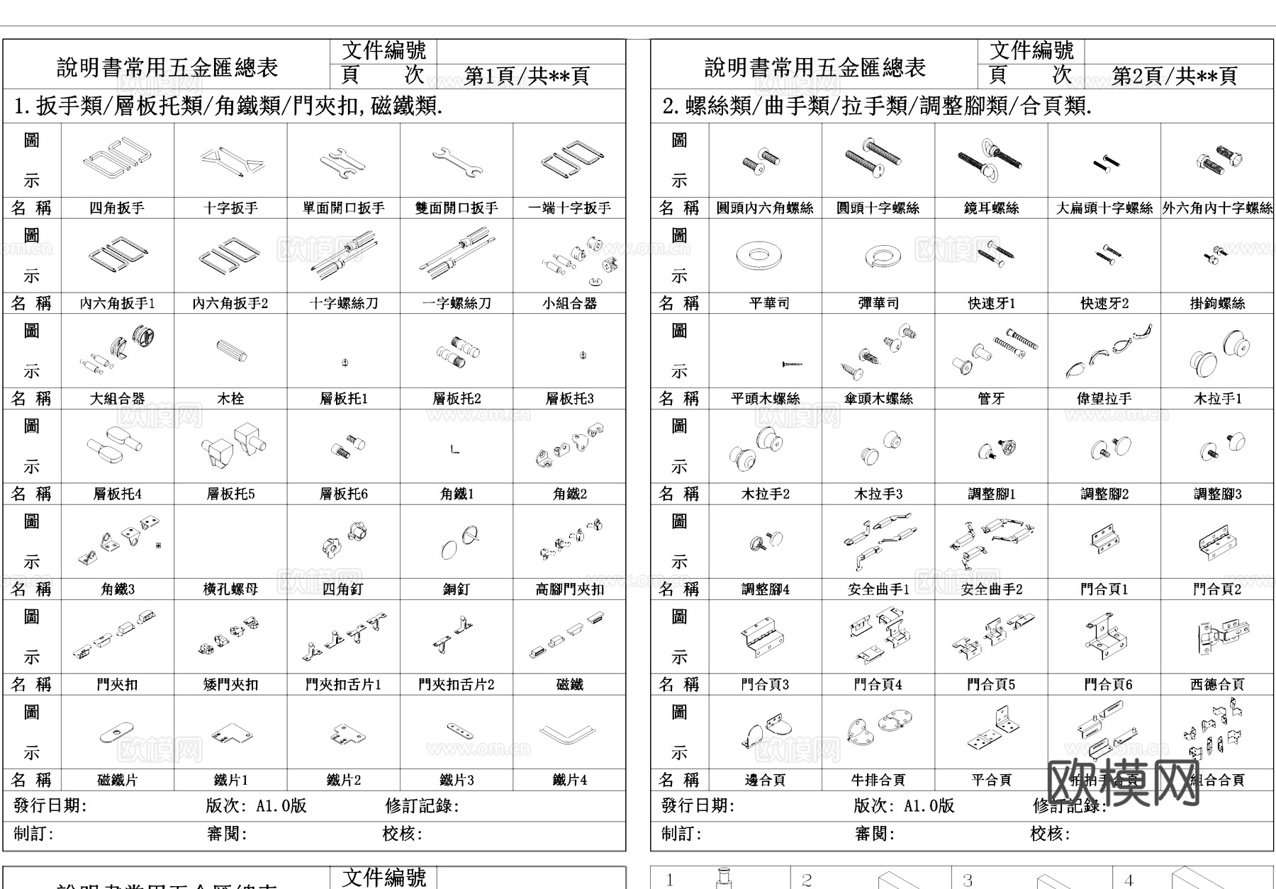 五金配件螺丝螺母内外牙合页图块图库cad施工图