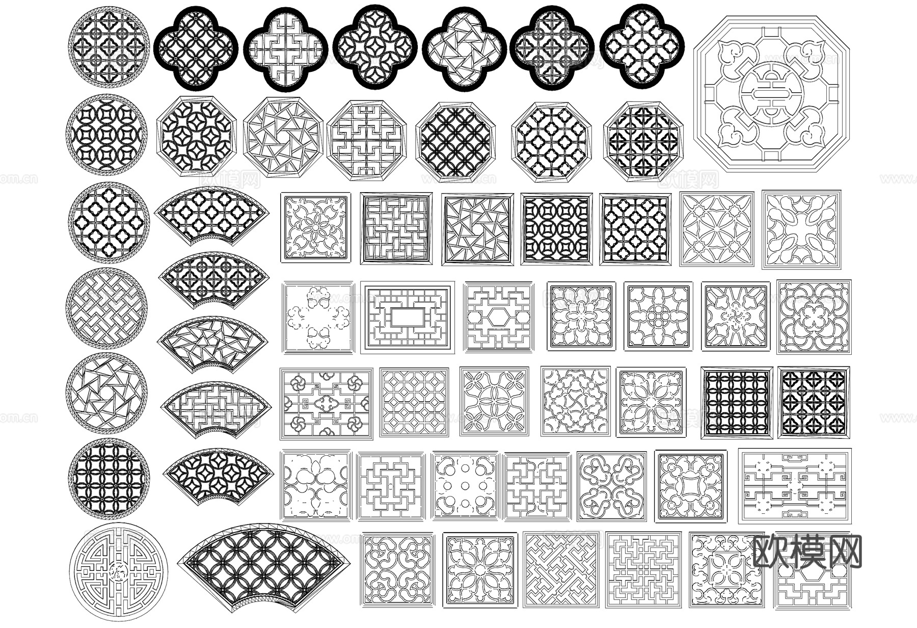 中式镂空花窗漏窗雕花图块图库CAD施工图cad施工图cad施工图