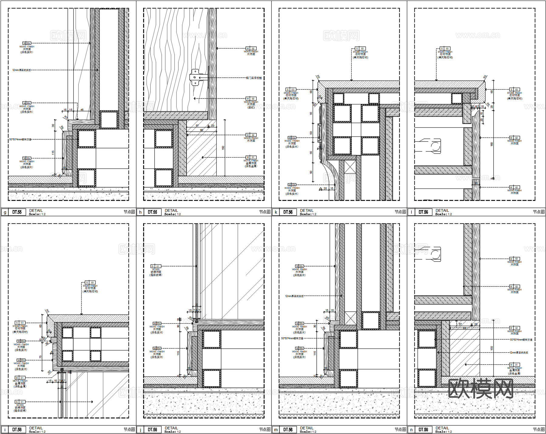 别墅品酒区水吧台、吧台玻璃柜节点、吧台内嵌红酒柜、复古轻奢吧cad施工图