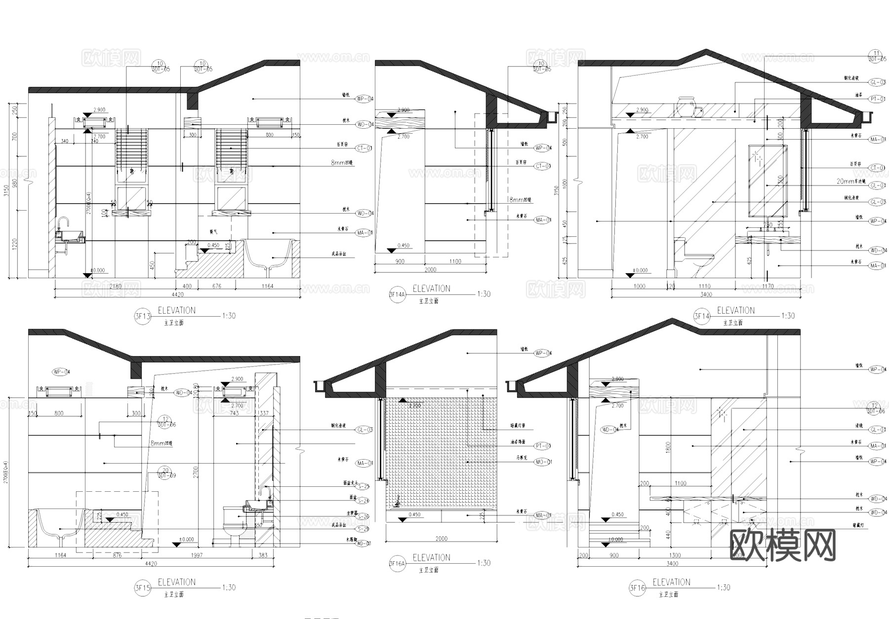 主卫立剖面CAD施工图cad施工图