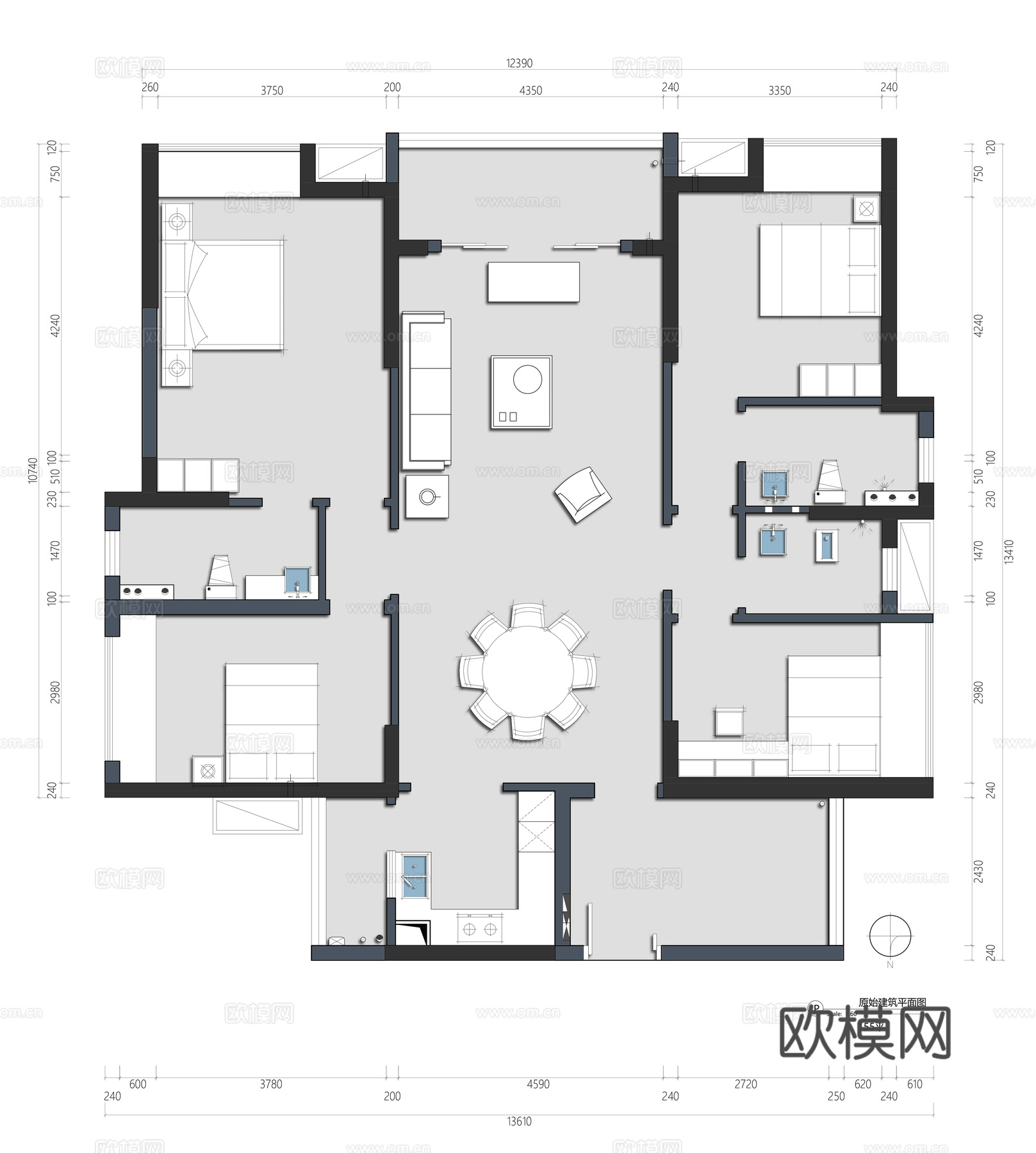 155平四叶草平户型面设计cad施工图cad施工图
