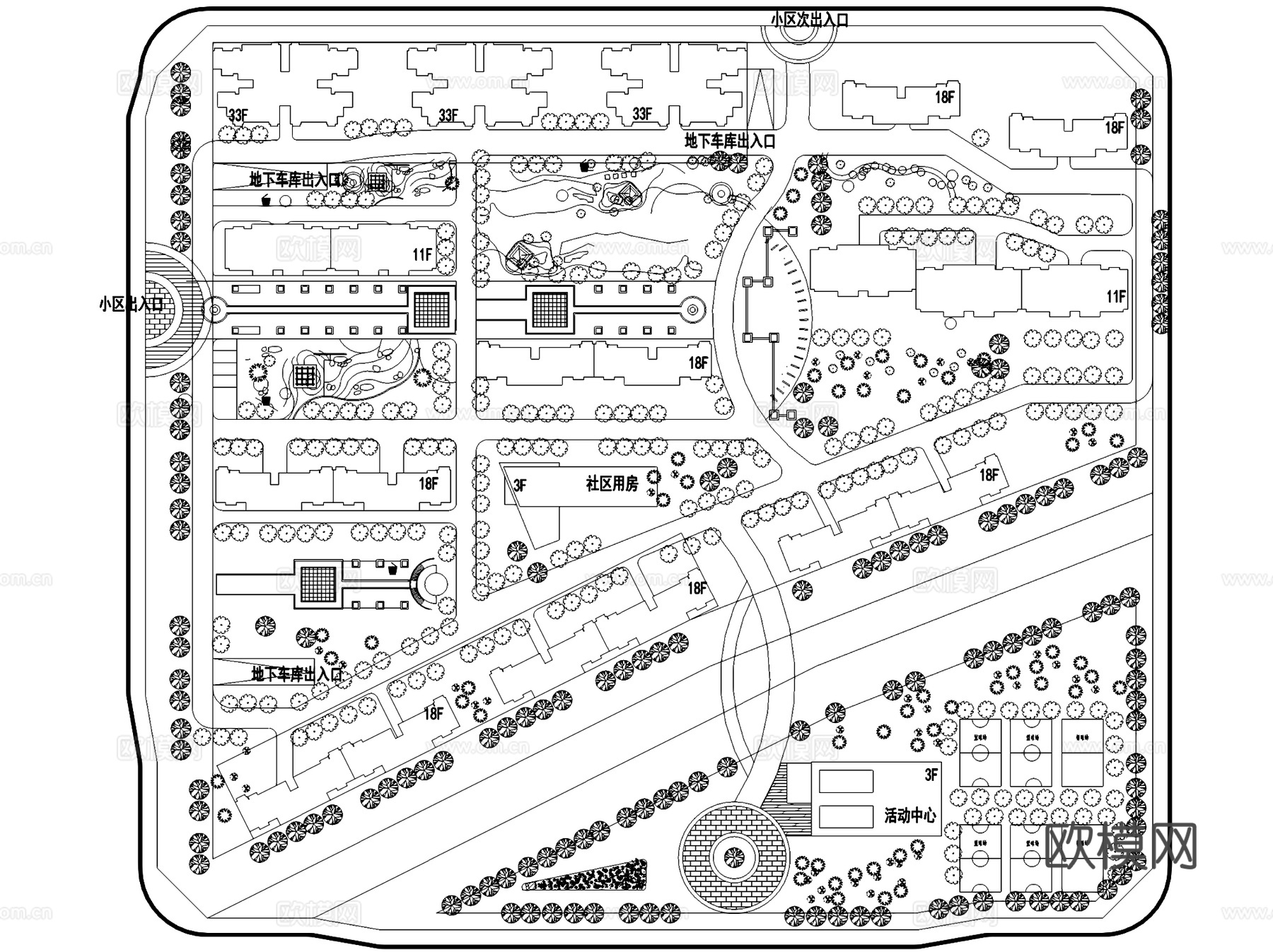居住区规划建筑户型平剖面CAD施工图cad施工图