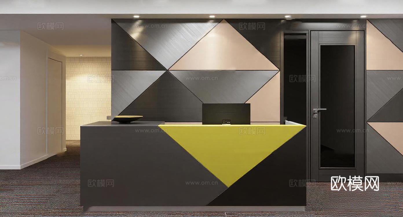 现代商务空间接待台设计灵感 酒店大堂前台装修几何美学案例免费3d模型下载