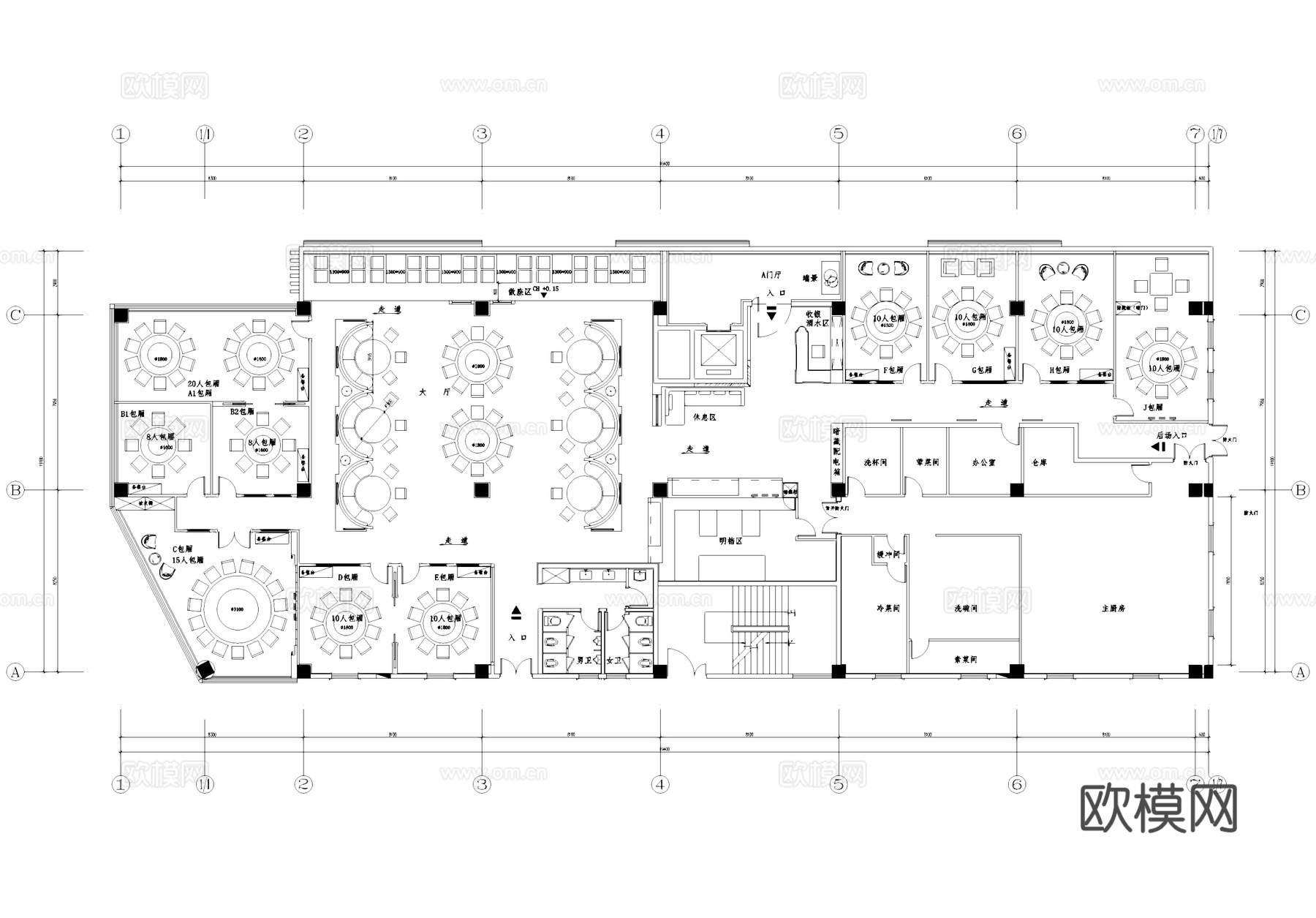 餐厅饭店大厅包厢室内工装平面图CAD施工图cad施工图