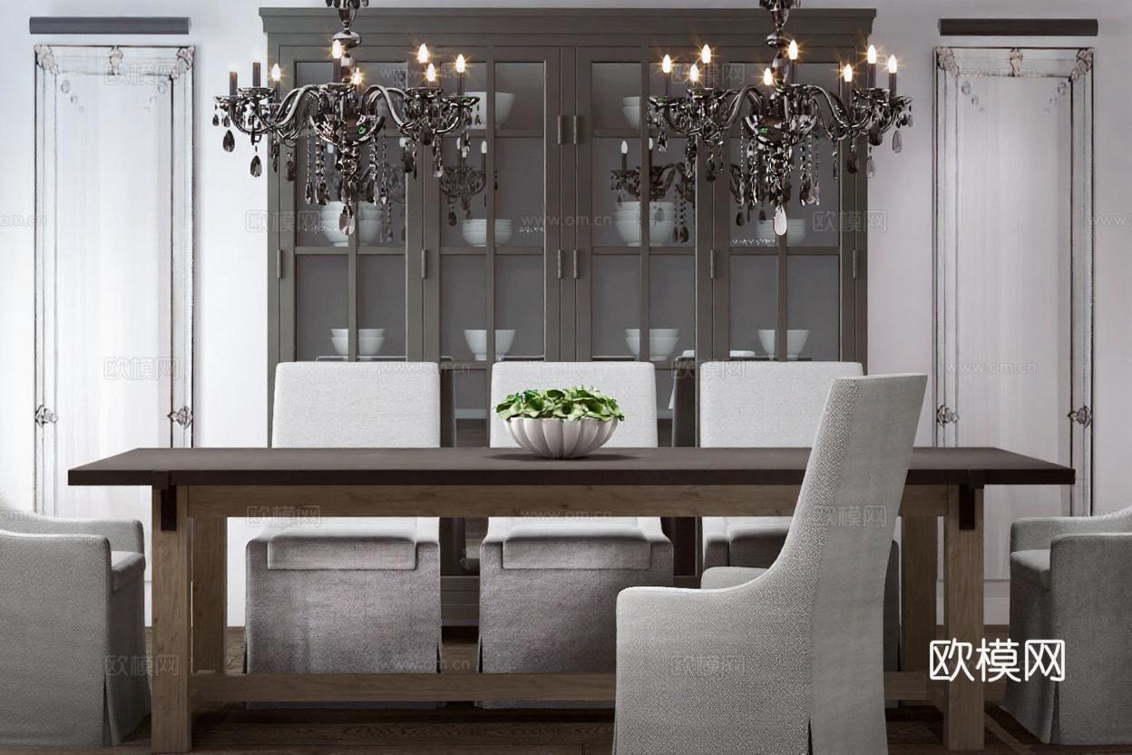 现代简约餐厅设计 高端家具搭配 灰白调装饰 3D渲染效果图 家居空间展示免费3d模型