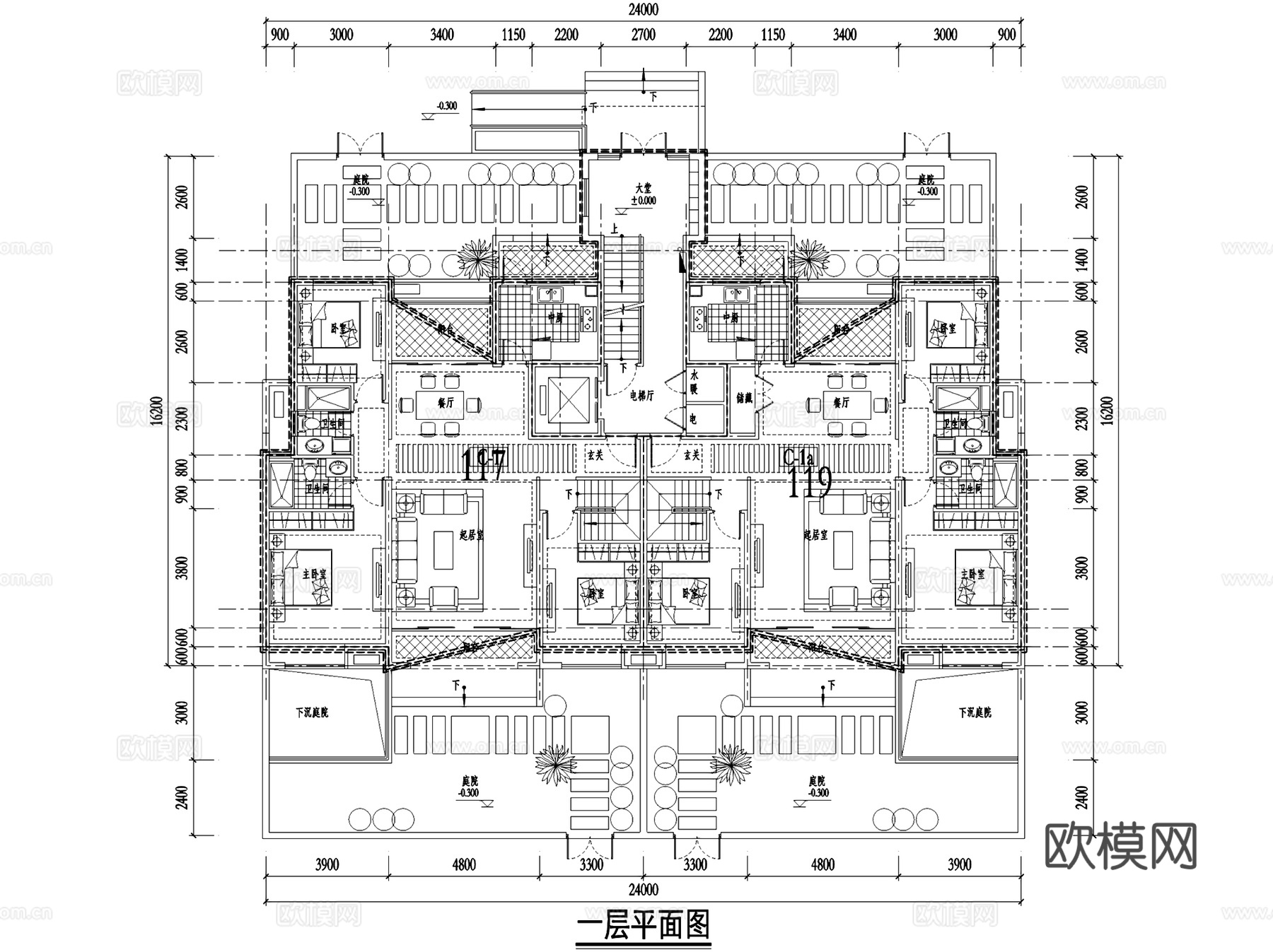 中海居住区规划洋房别墅建筑户型平面CAD施工图cad施工图
