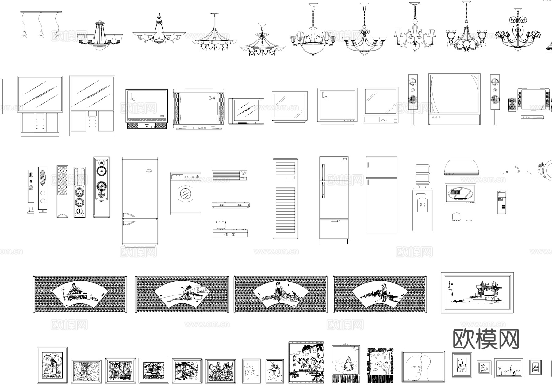 家具桌椅沙发柜子电器挂画植物综合CAD图块图库cad施工图