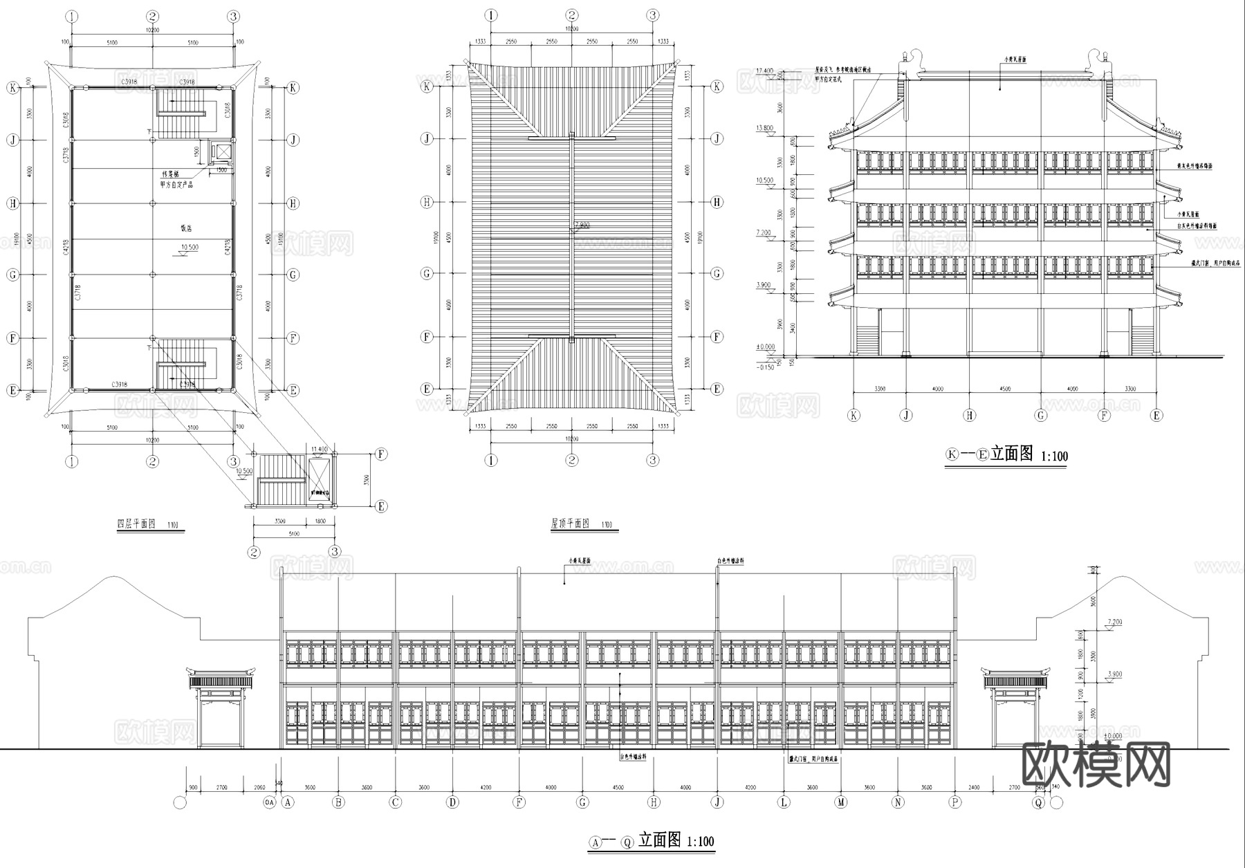 饭店商铺仿古建筑CAD施工图cad施工图