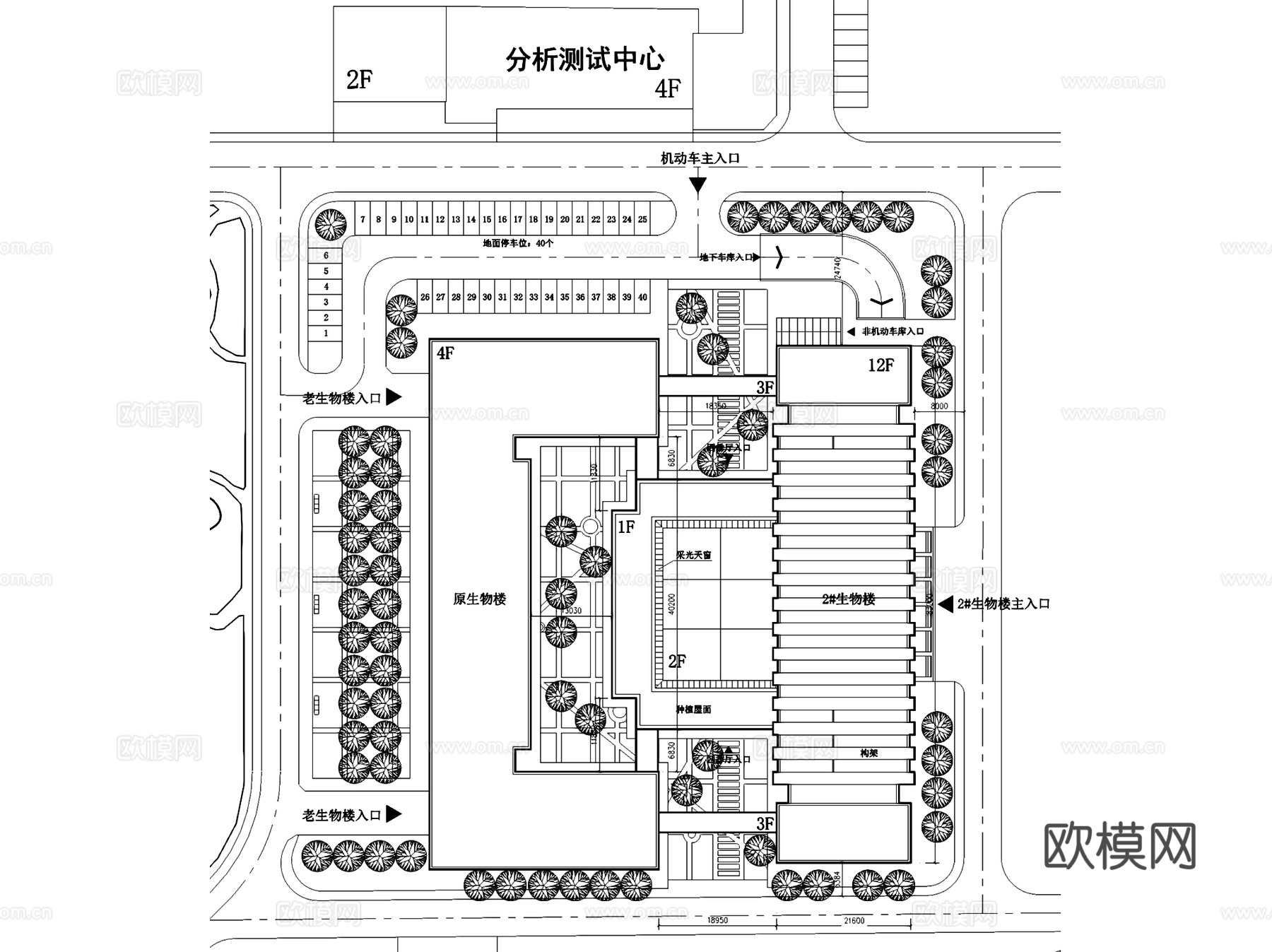 兰州大学生物楼规划建筑平剖面CAD施工图cad施工图