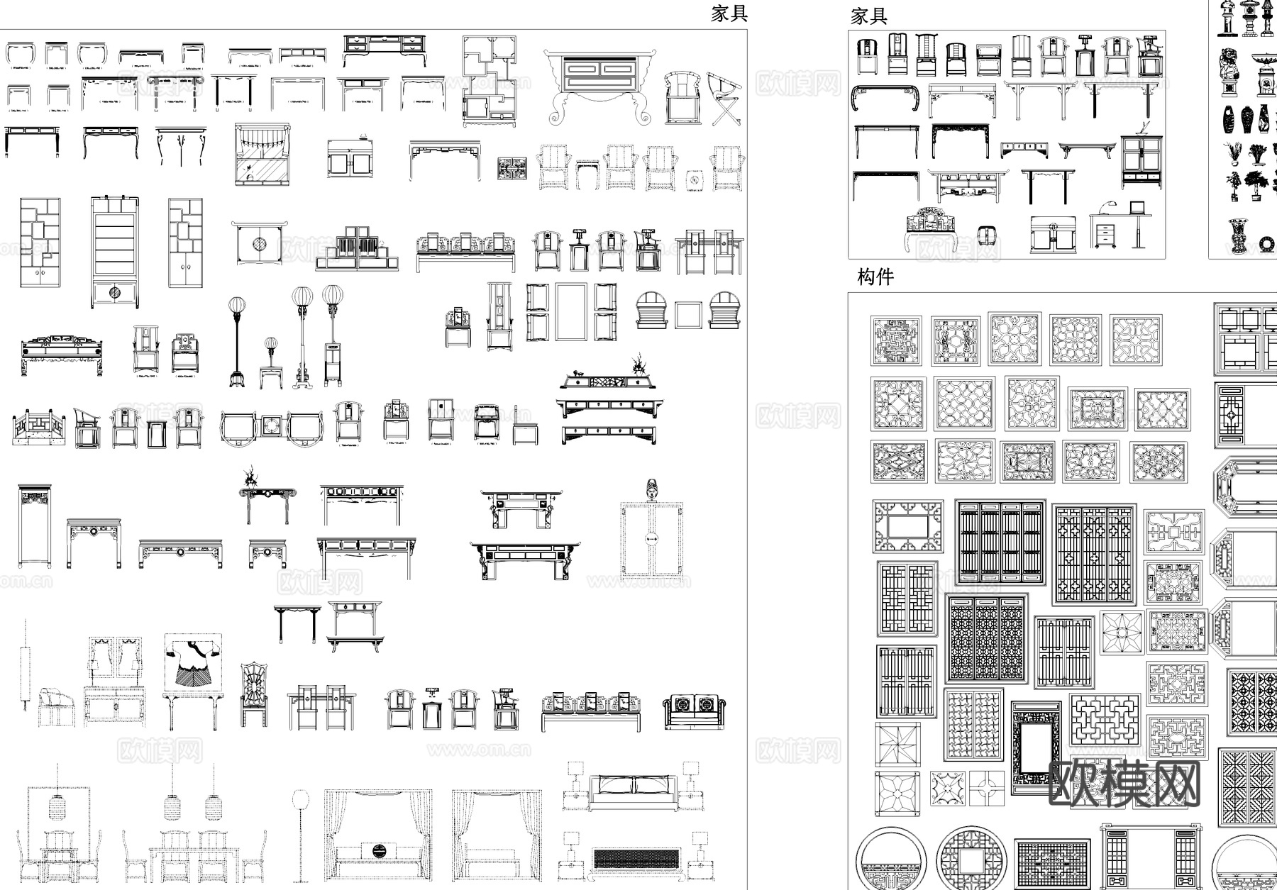 中式门窗隔断栏杆构件家具CAD图块图库cad施工图