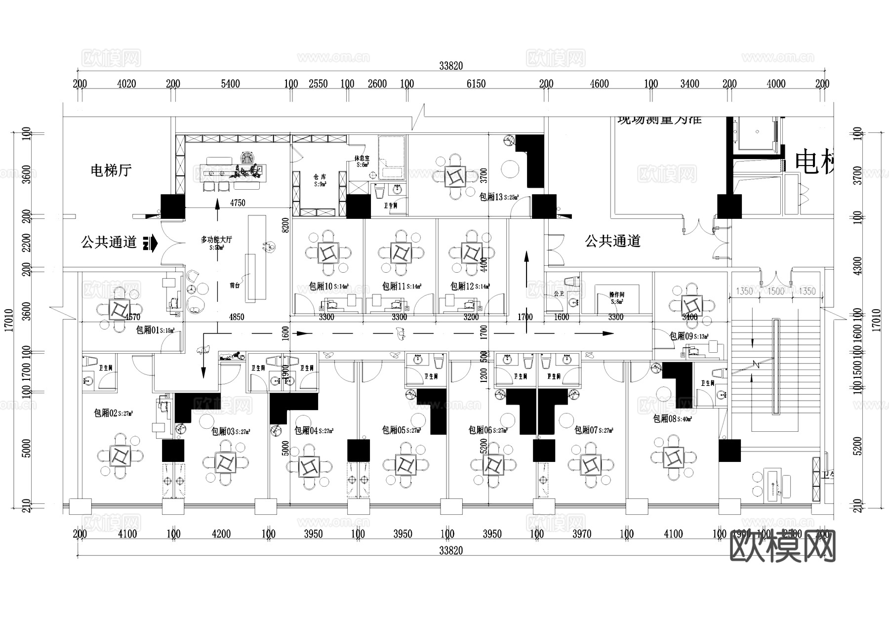 棋牌室麻将房包厢室内工装平面图CAD施工图cad施工图