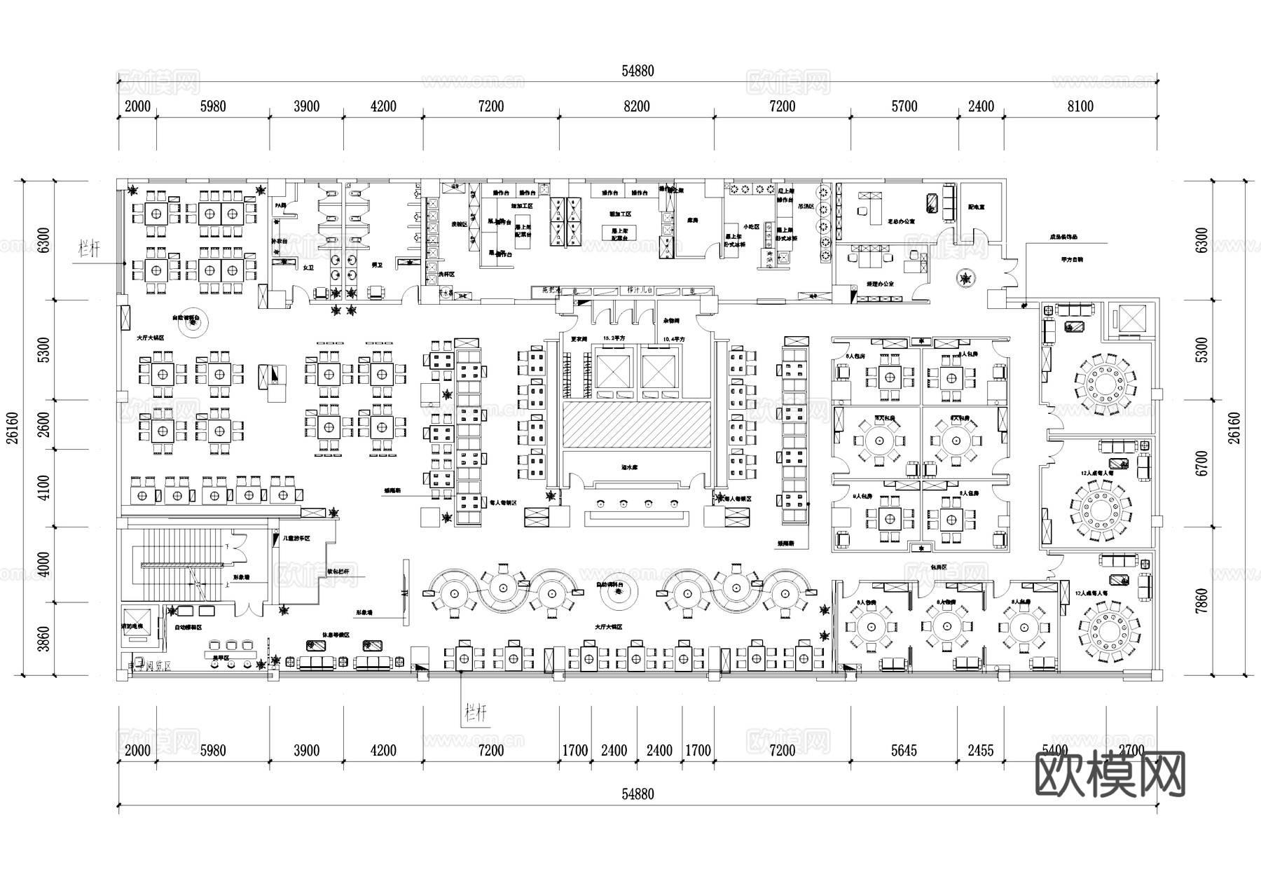 餐厅饭店厨房室内工装平面图CAD施工图cad施工图