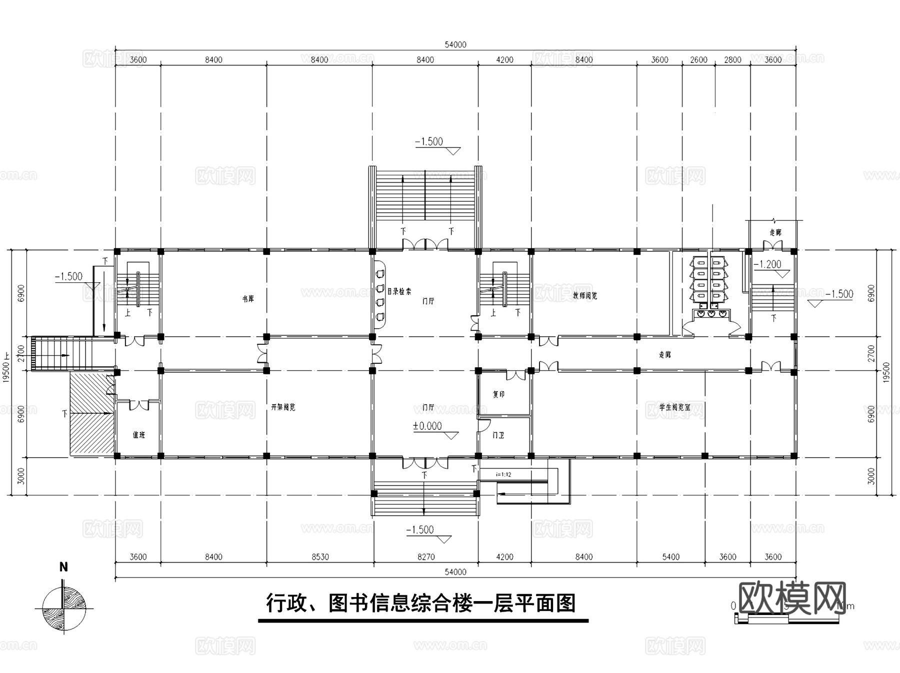 凤凰山小学建筑平剖面CAD施工图cad施工图