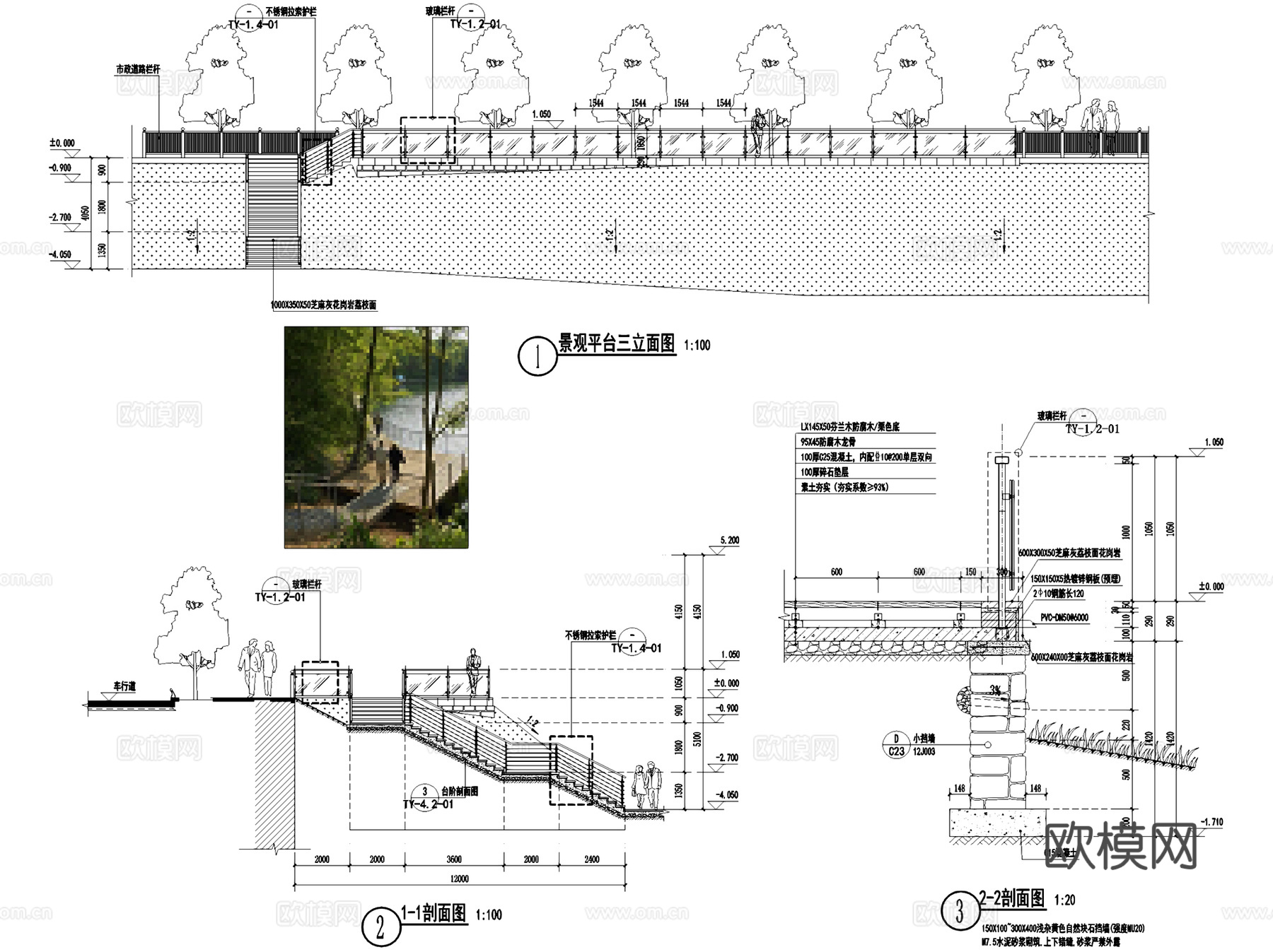 观景木平台亲水悬挑平台景观节点CAD施工图集 12套cad施工图