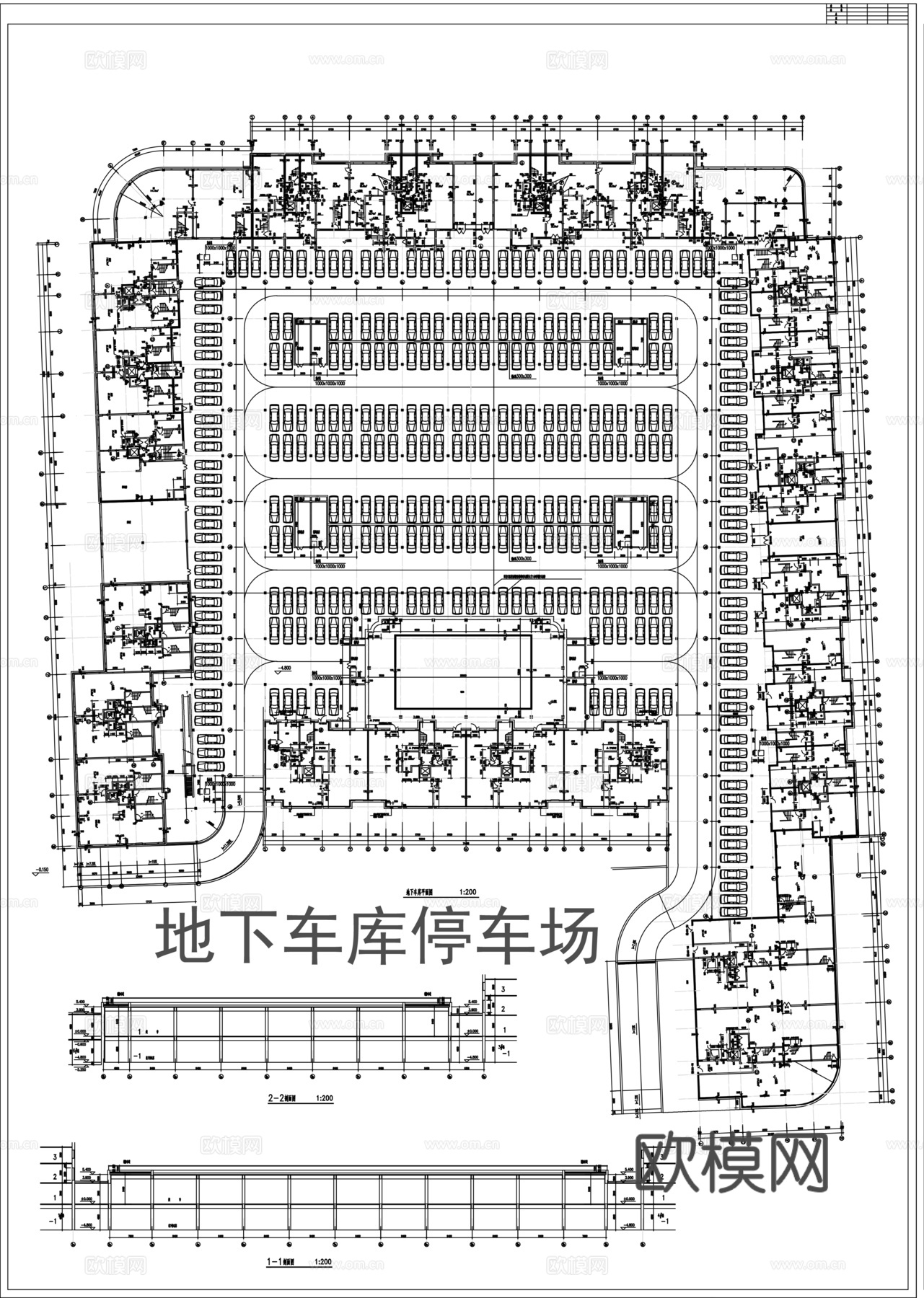 超市地下车库停车场cad施工图