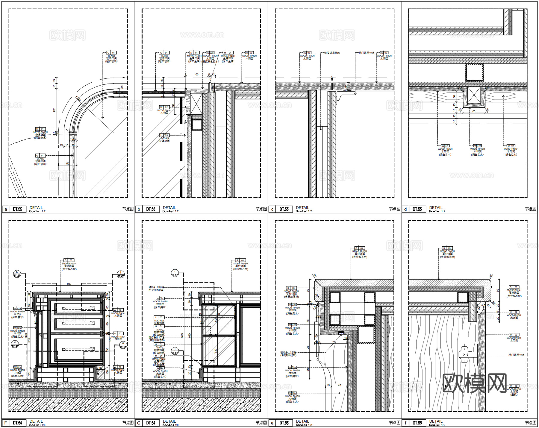 别墅品酒区水吧台、吧台玻璃柜节点、吧台内嵌红酒柜、复古轻奢吧cad施工图