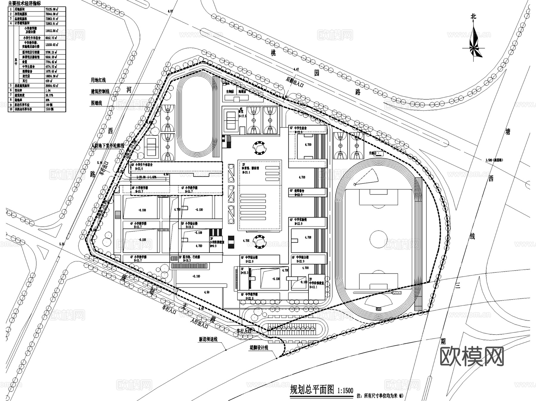 小学中学学校规划建筑平剖面CAD施工图cad施工图