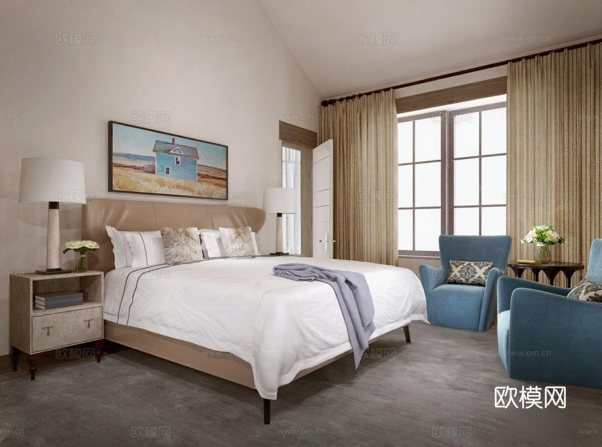 现代简约卧室室内设计 3D渲染效果图 轻奢高端家居装饰 自然度假风装修灵感免费3d模型