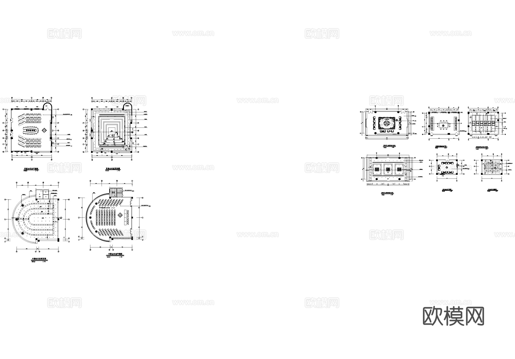 会议室报告厅接待室室内工装平面图cad施工图