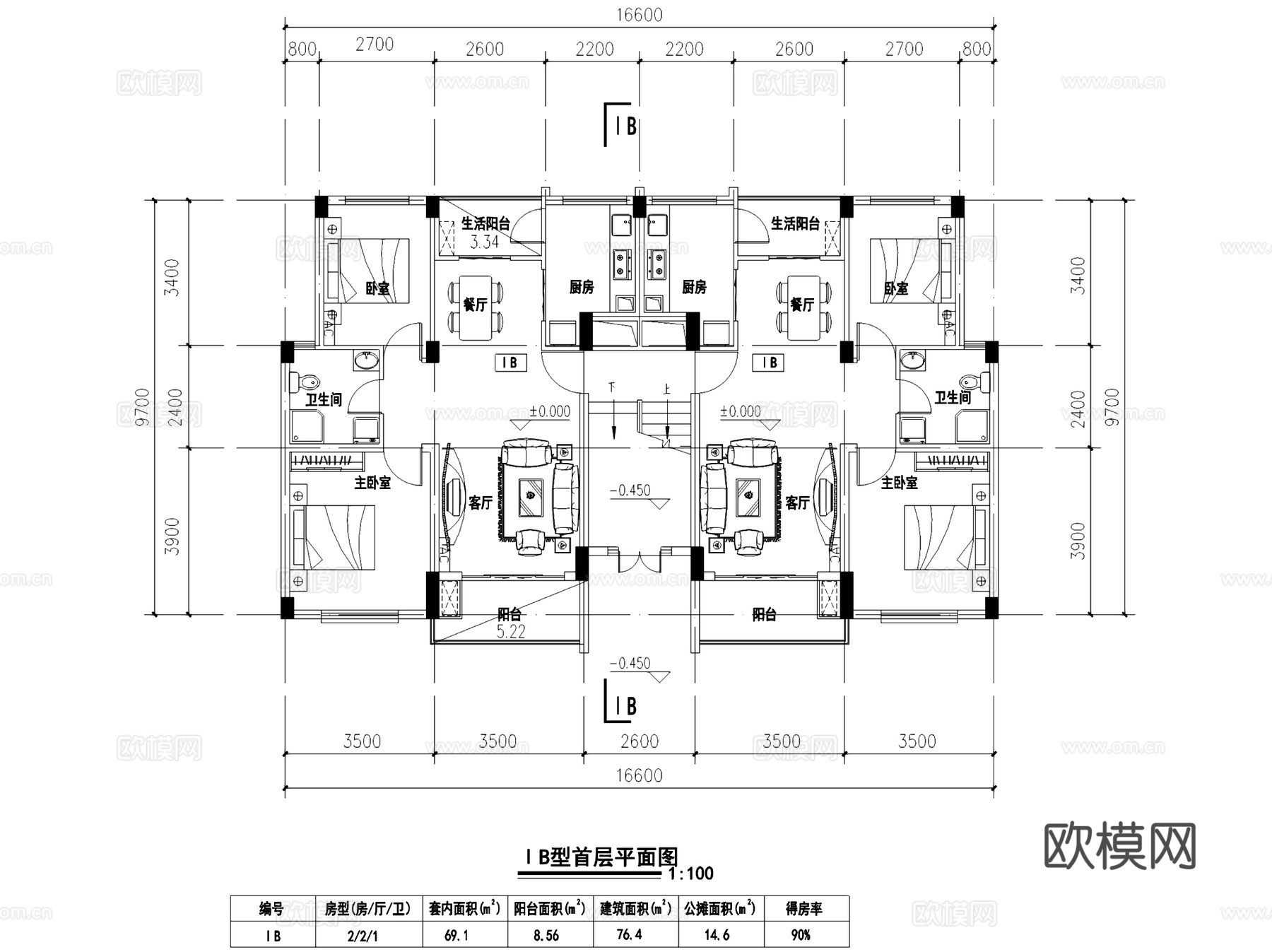 多层住宅复式跃层居住建筑CAD施工图cad施工图