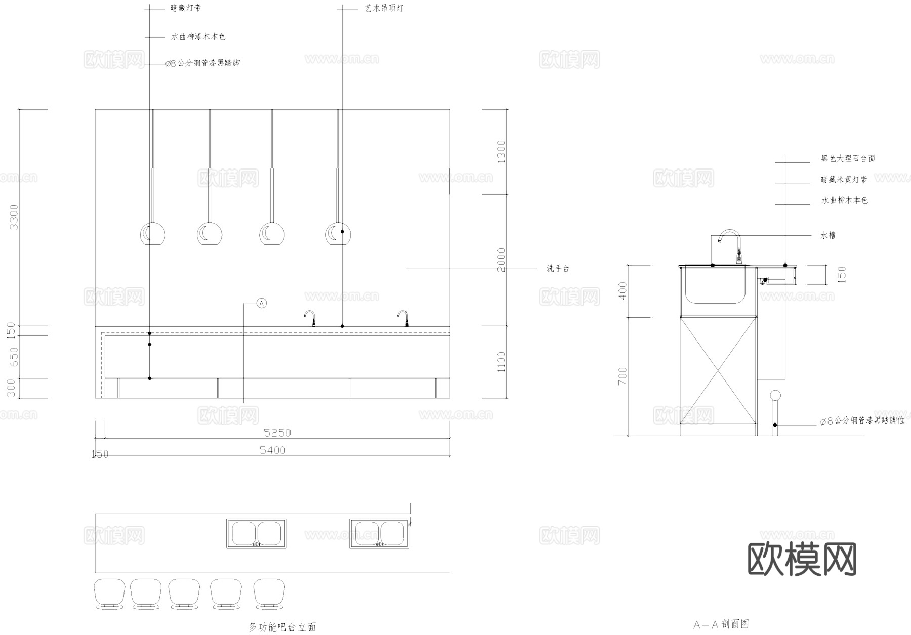 二层烧烤吧餐厅室内工装CAD施工图cad施工图