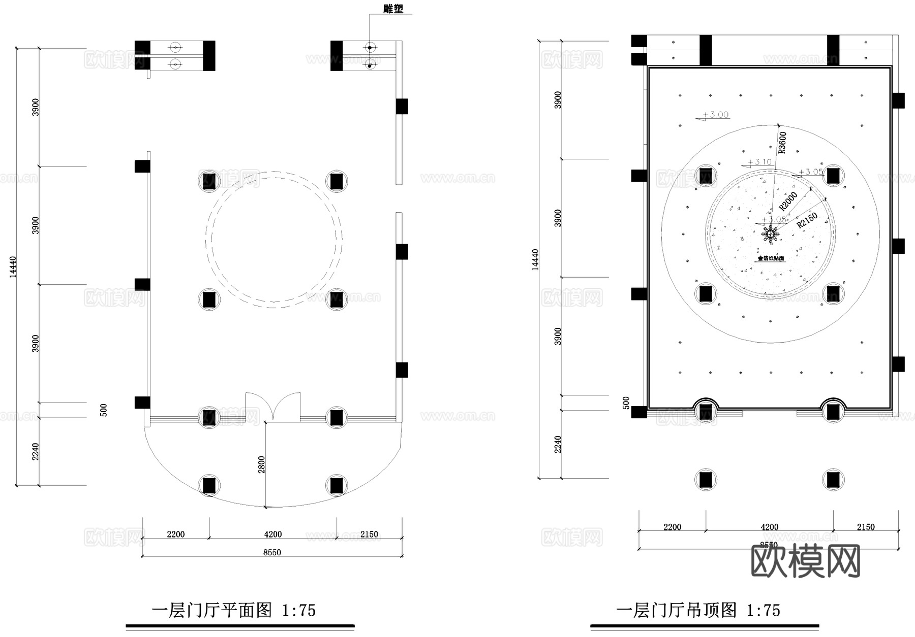入口大厅门厅室内工装CAD施工图cad施工图