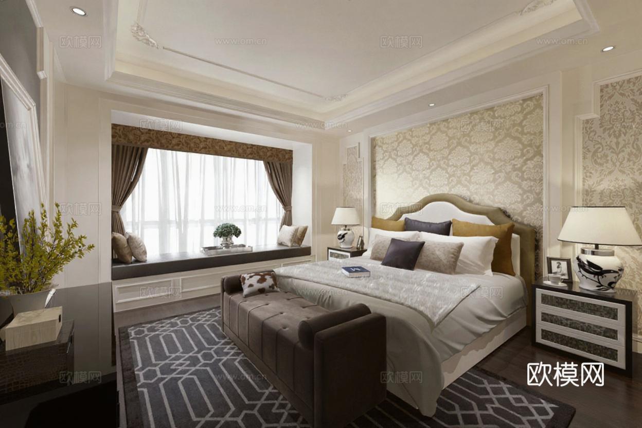 现代轻奢卧室设计 高端家居装修效果图 3D渲染室内装饰案例免费3d模型