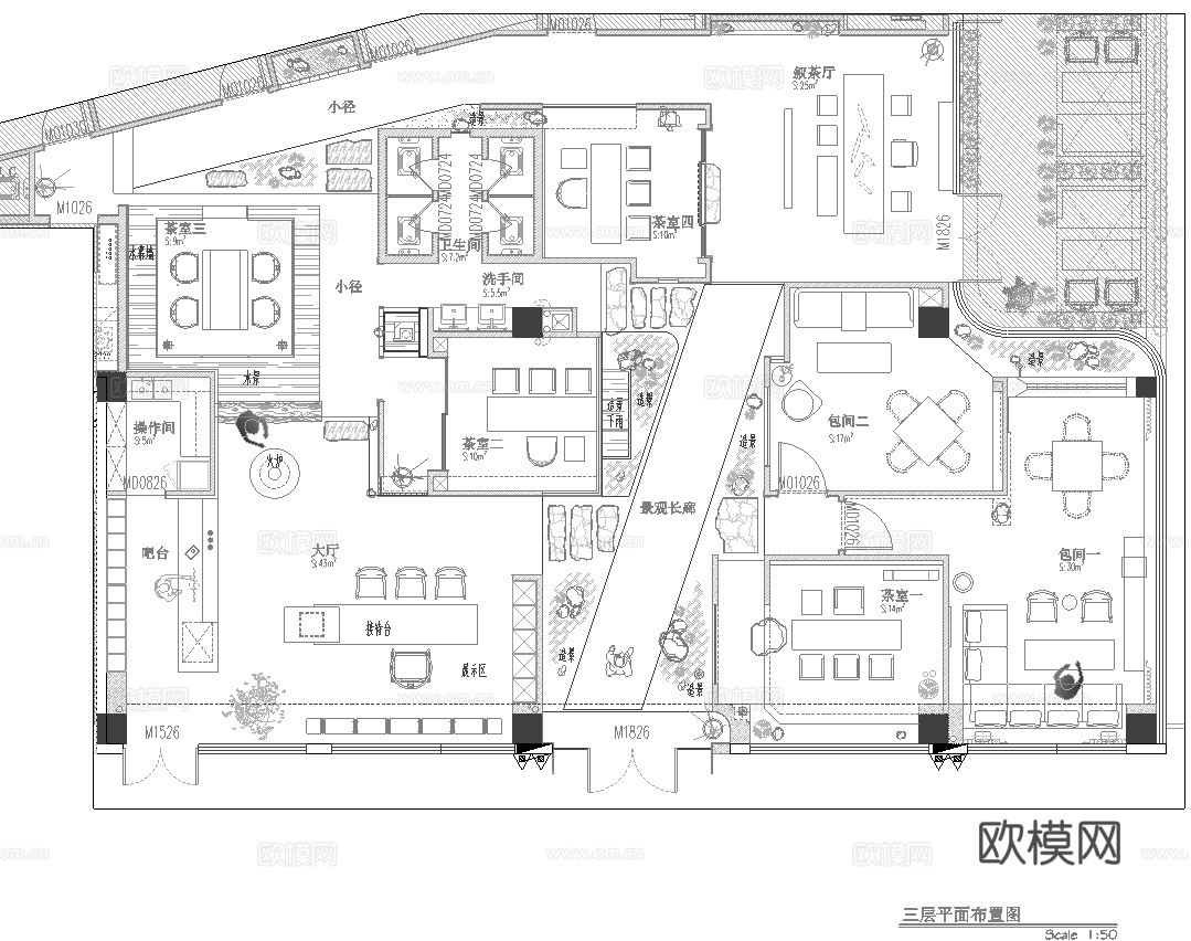 2000平茶楼 茶馆  最新全套施工图合集cad施工图