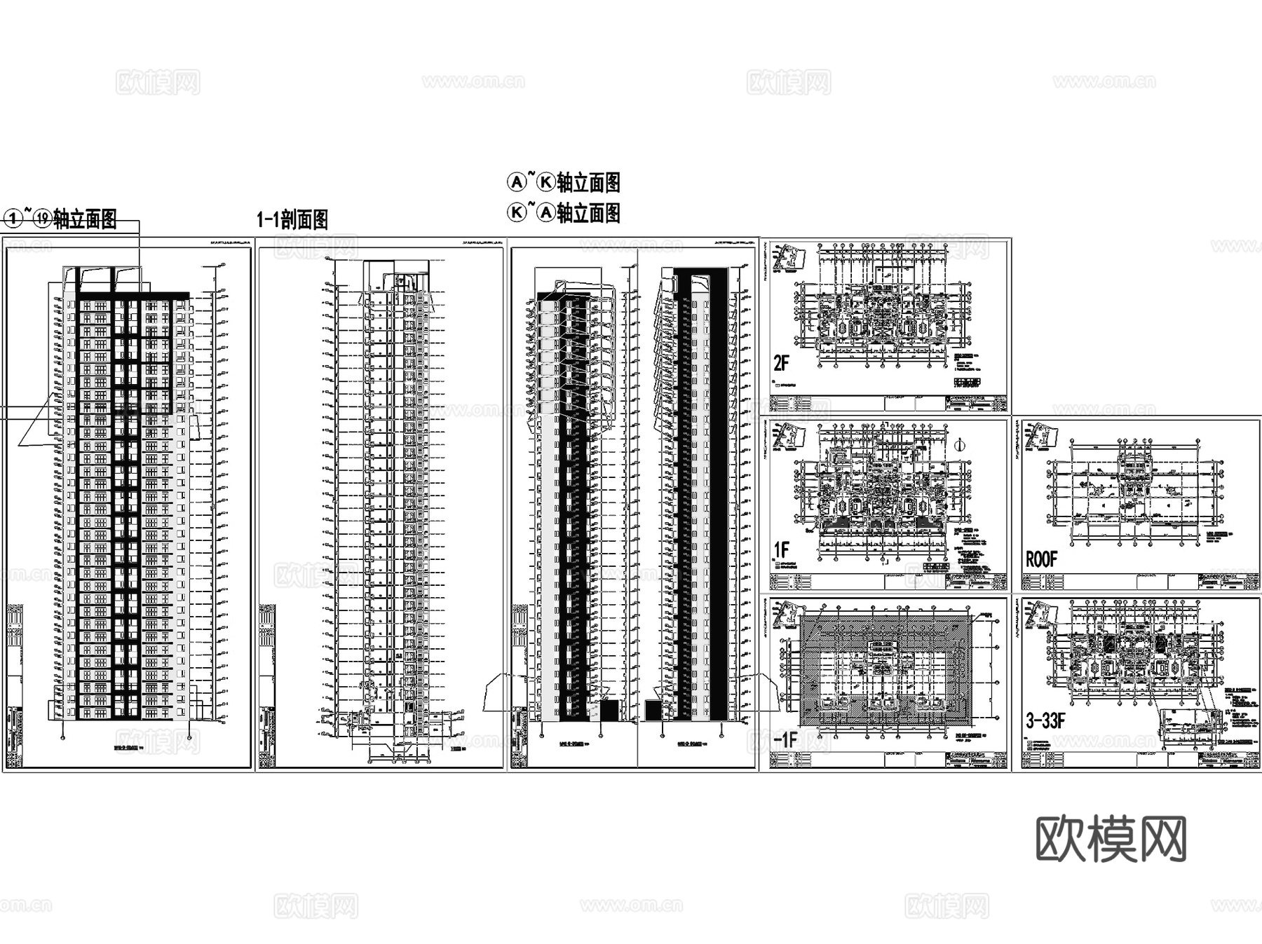 无锡城市中心高层住宅楼建筑CAD施工图+SU模型cad施工图