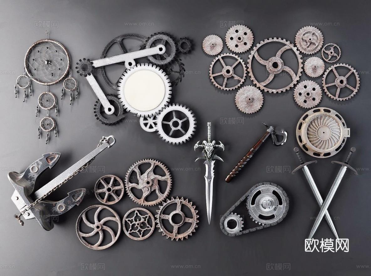 蒸汽朋克3D模型素材 机械齿轮金属装饰设计 复古工业风游戏资产 概念艺术资源合集免费3d模型