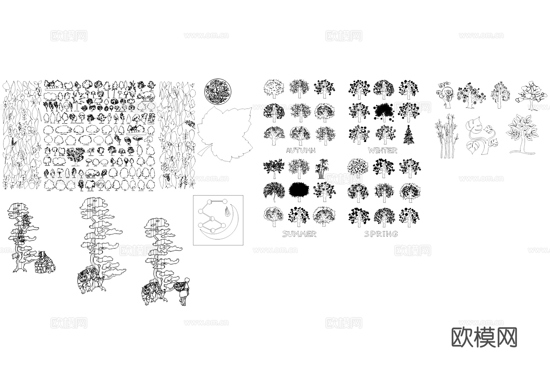 植物树木叶子老虎CAD图块图库cad施工图