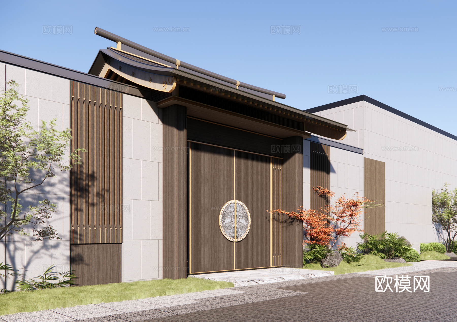 宋风别墅门头 宋式别墅院门su模型