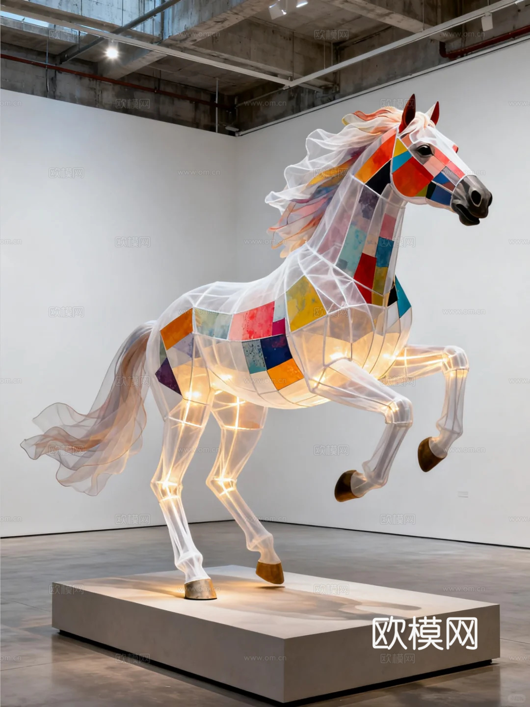 赛博朋克彩色方块马艺术装置 机械框架 未来感装饰雕塑 阳光彩su模型