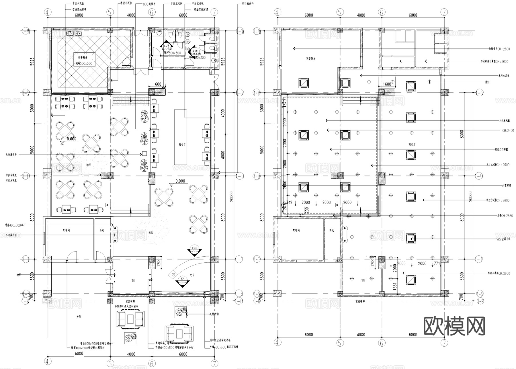 西餐厅室内工装CAD施工图cad施工图