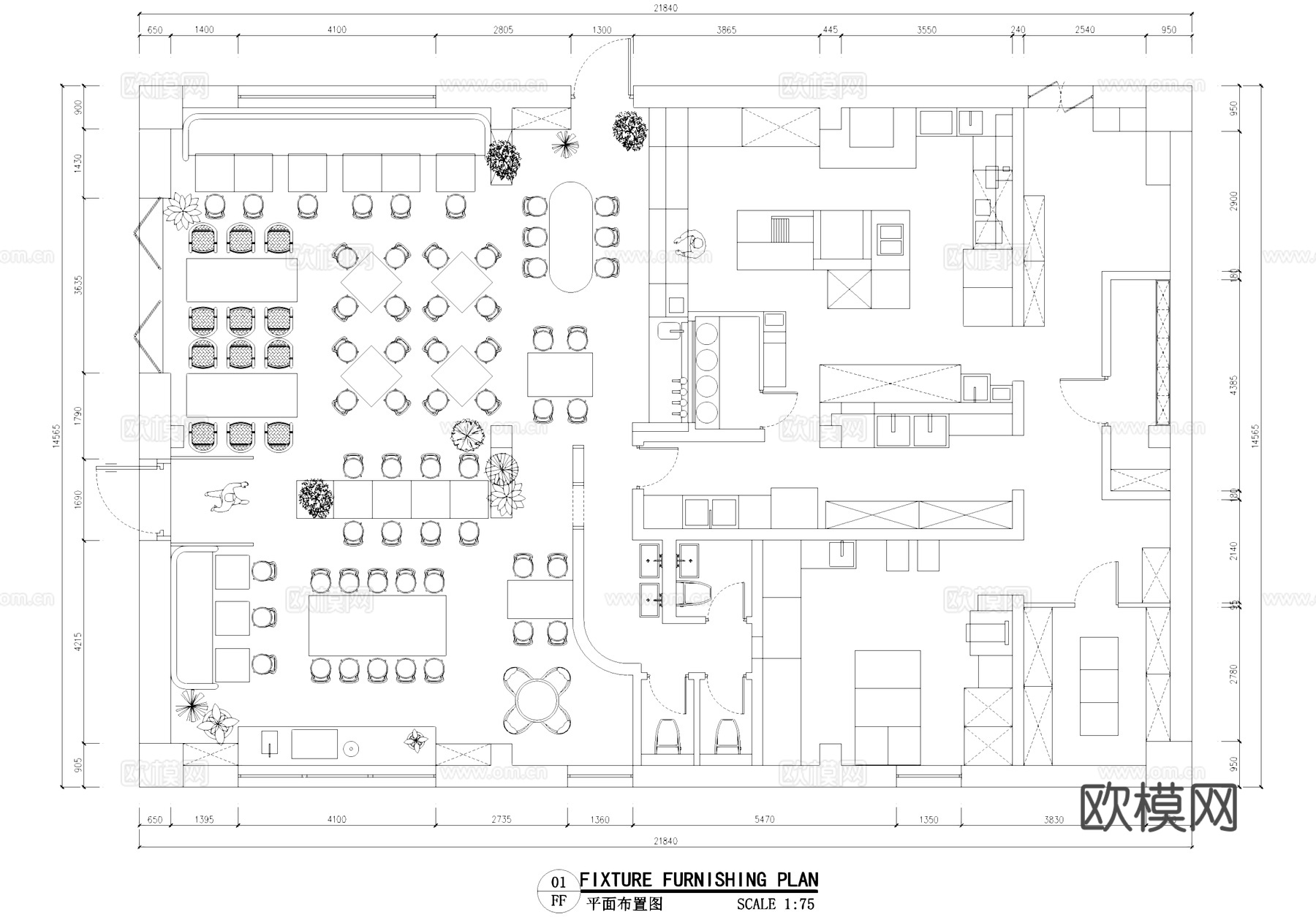 餐厅厨房室内工装平面布置图CAD施工图cad施工图