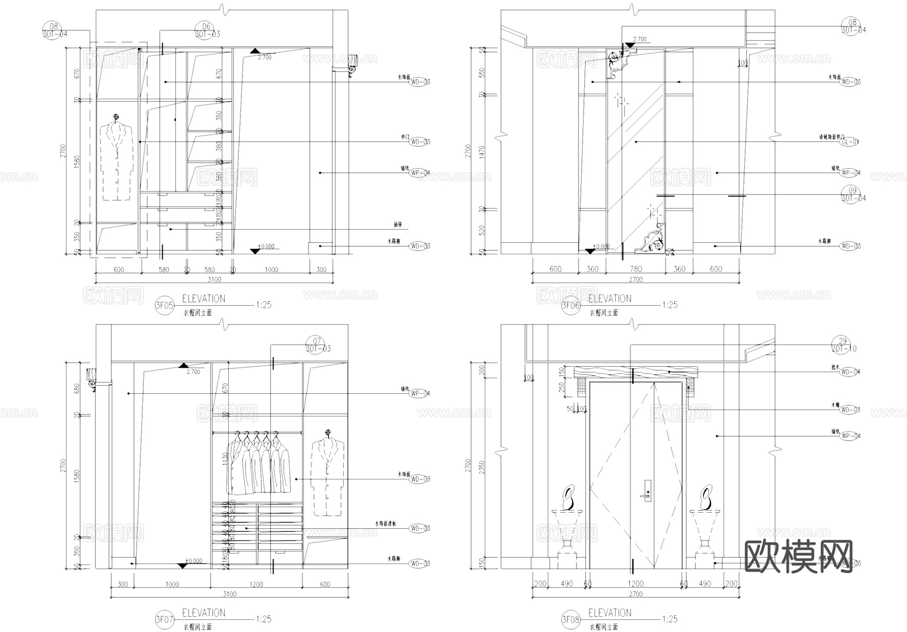 主卧衣帽间立面剖面CAD施工图cad施工图